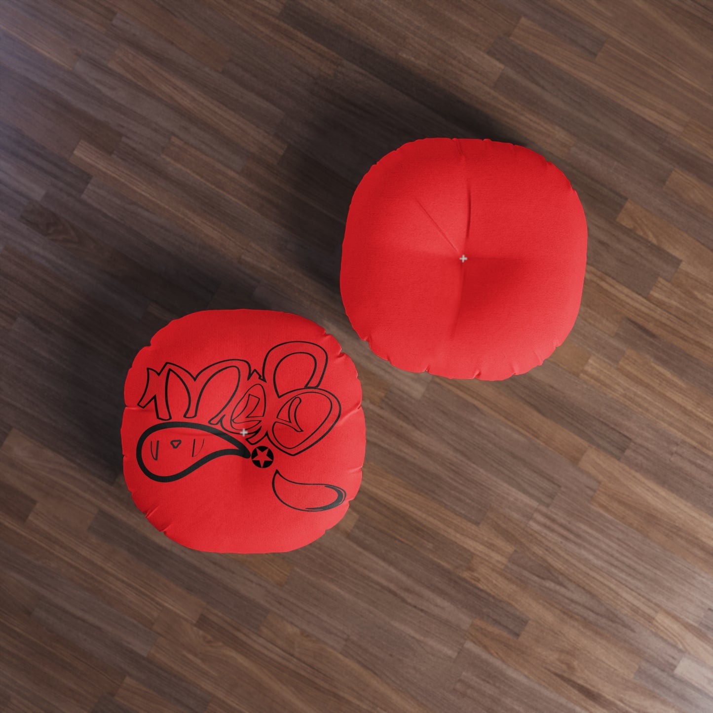 Tufted Floor Pillow, Round Red Graffiti Comfort Cushion, Boho Decor, Meditation Seating, Home Accent, Kids Room, Unique Gift