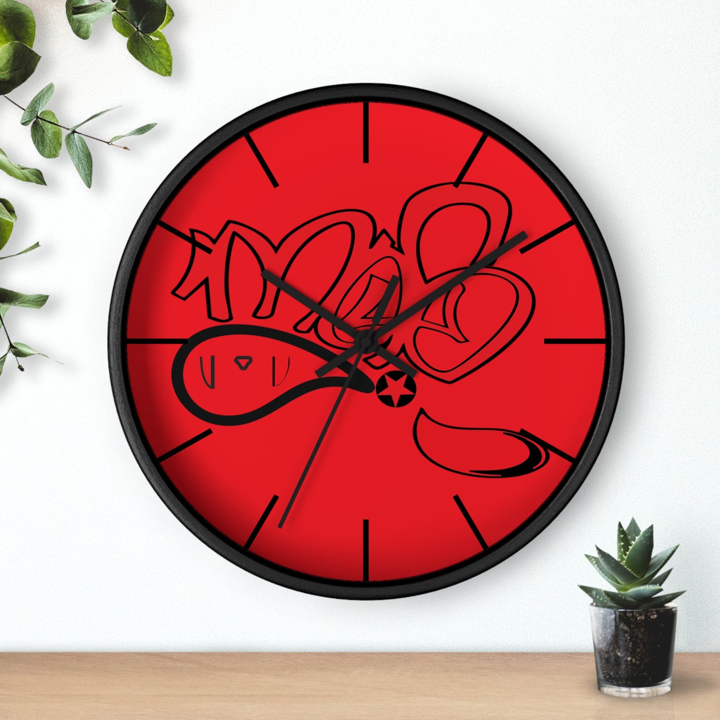 Graffiti Style Wall Clock, Unique Home Decor, Modern Art Clock, Gift for Art Lovers, Red Wall Clock