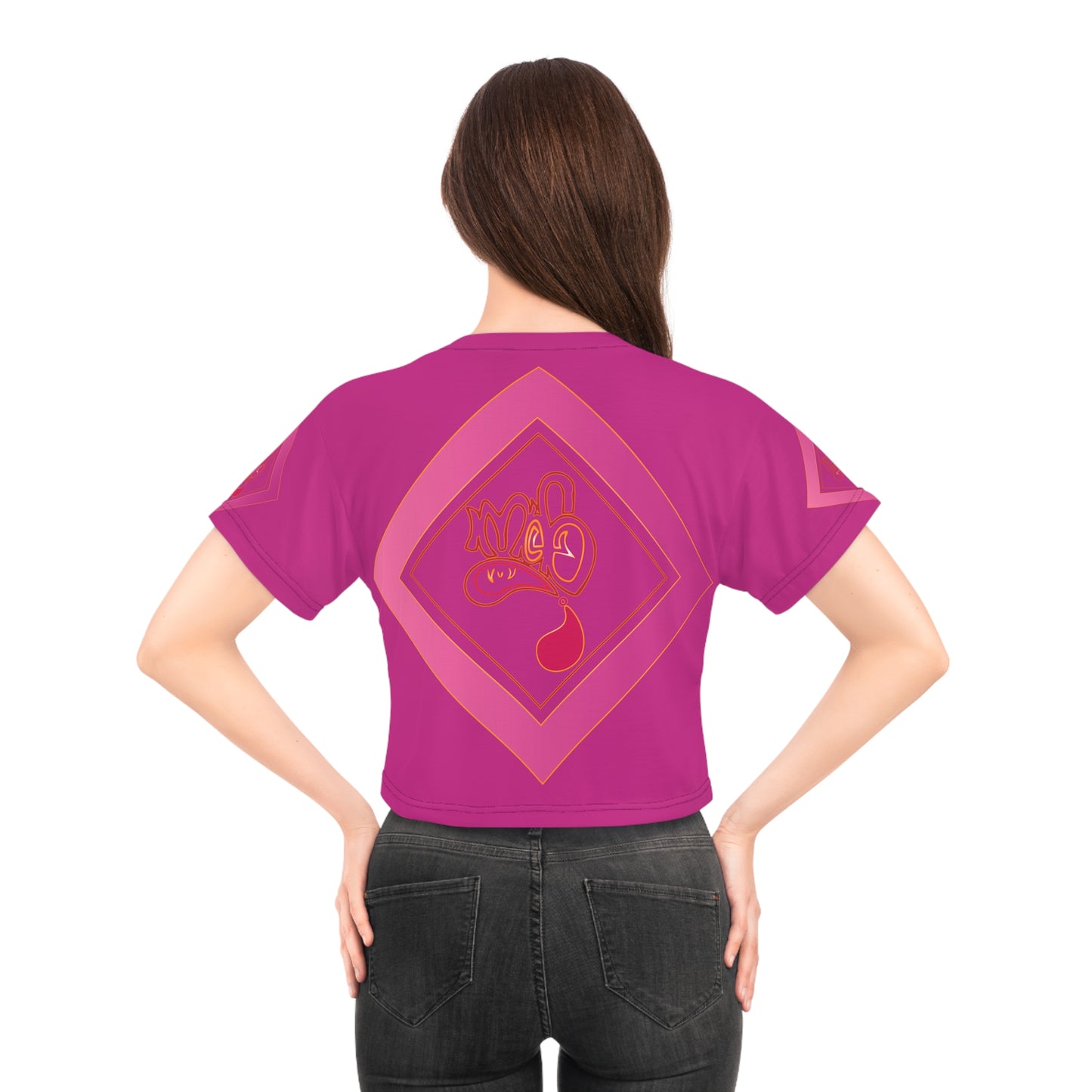 mofo gem heart diamond combo crop tee hot pink
