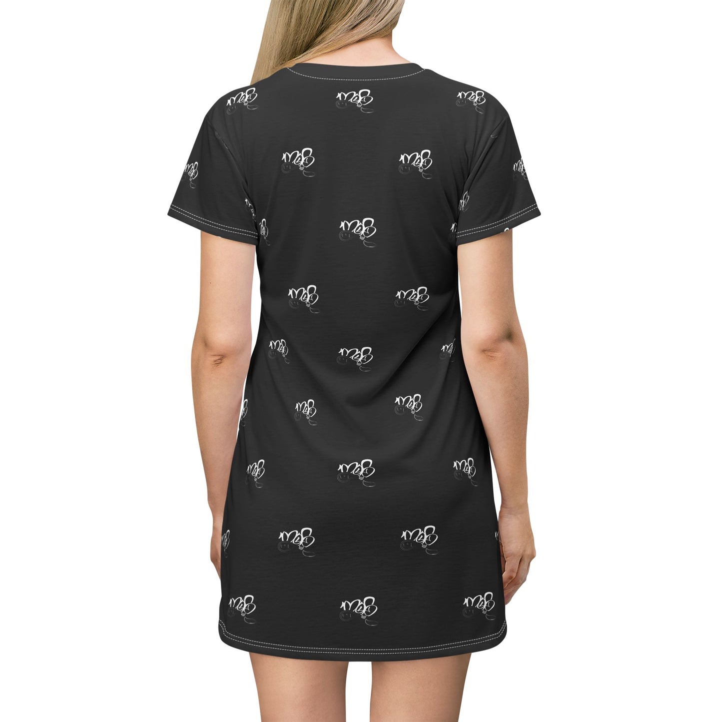 Chic Black T-Shirt Dress with Stylish Print, Casualwear, Summer Fashion, Everyday Dress, Gift for Her, Comfortable Outfit