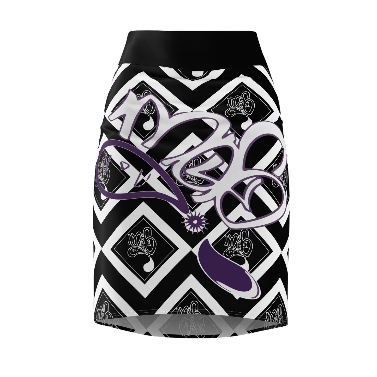 Chic Abstract Pencil Skirt, Fashionable Office Wear, Trendy Evening Skirt, Graphic Print Skirt, Unique Monochrome Style