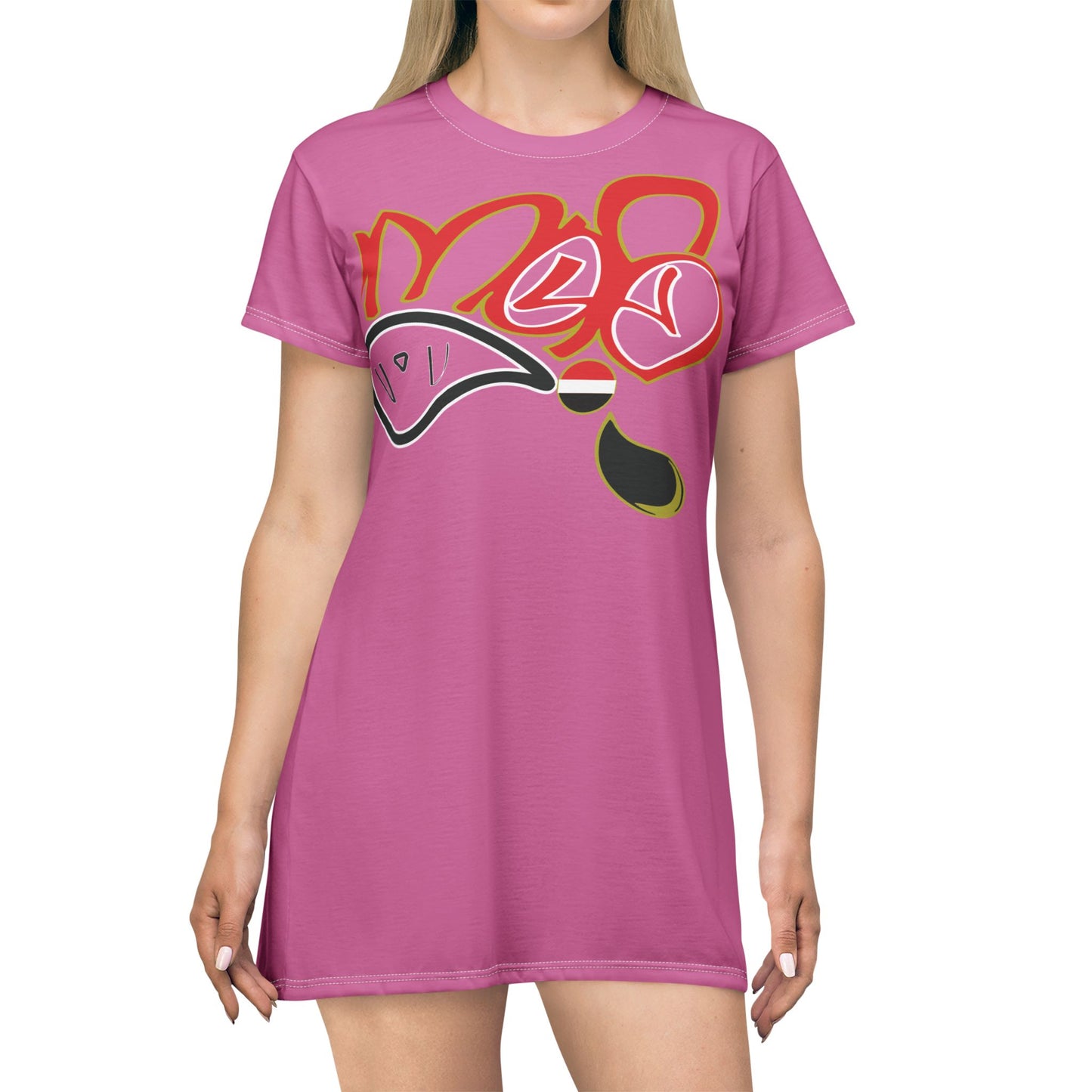 Colorful Artistic T-Shirt Dress, Fun Casual Dress for Festivals, Gift for Birthdays, Lounge Wear, Spring & Summer Fashion