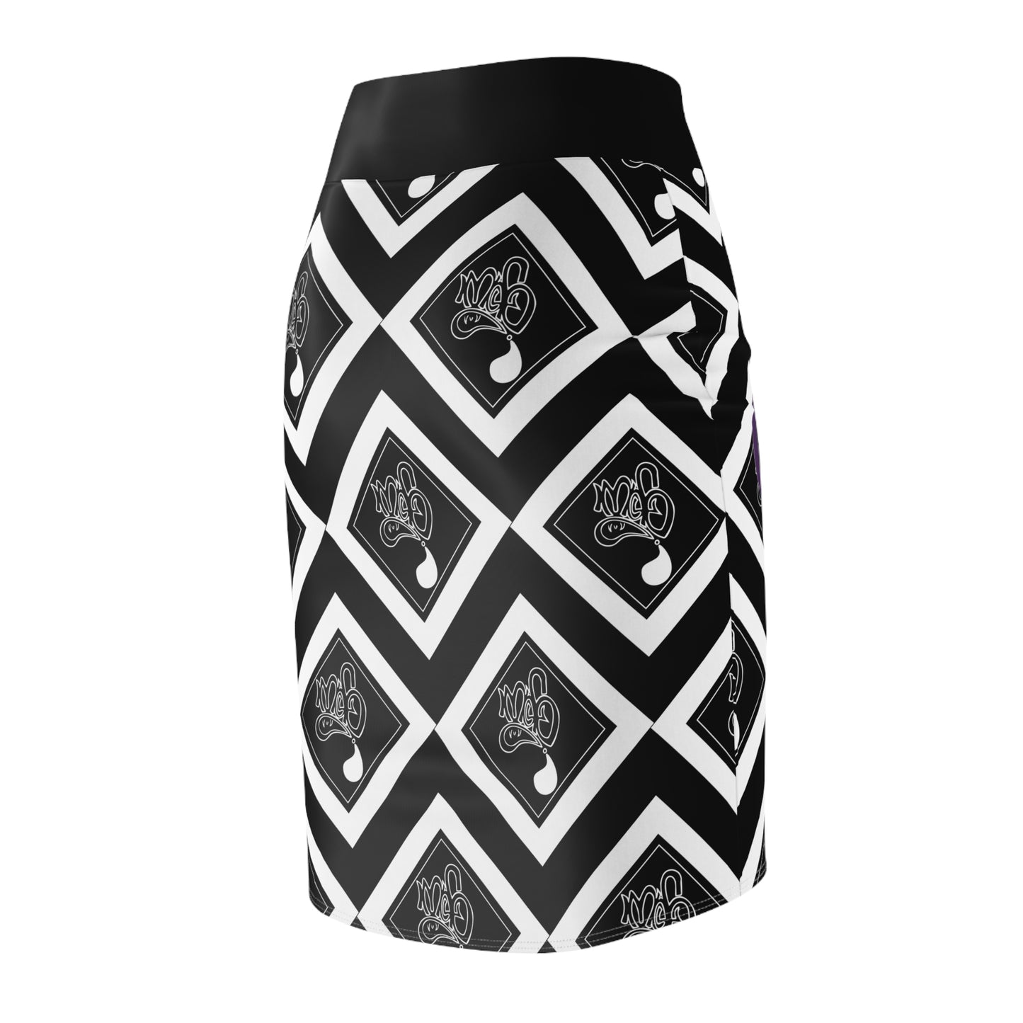 Chic Abstract Pencil Skirt, Fashionable Office Wear, Trendy Evening Skirt, Graphic Print Skirt, Unique Monochrome Style