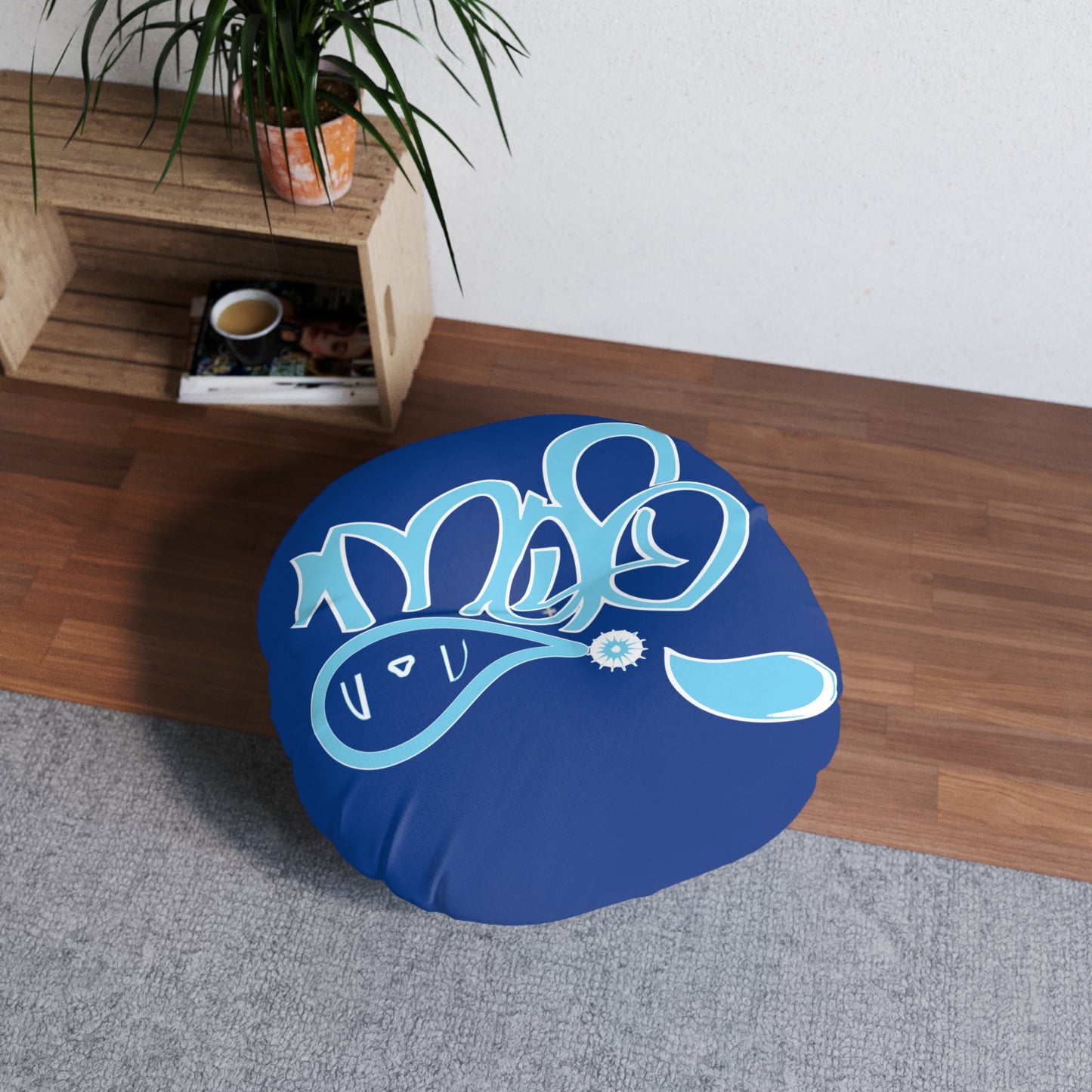Cozy Tufted Floor Pillow, Round | Funky Blue Decorative Cushion for Living Room, Bedroom, and Meditation