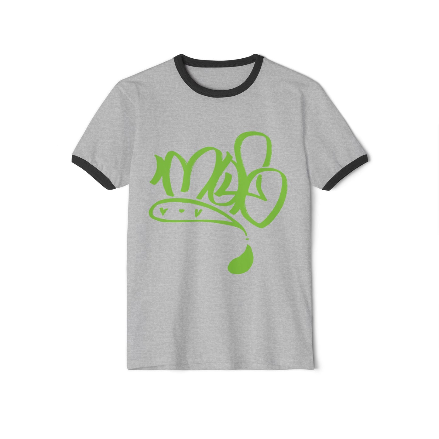 Men's Green Graffiti Graphic Unisex Ringer T-Shirt, Casual Streetwear Tee, Unique Gift, Eco-friendly Cotton Apparel, Trendy Festival Wear