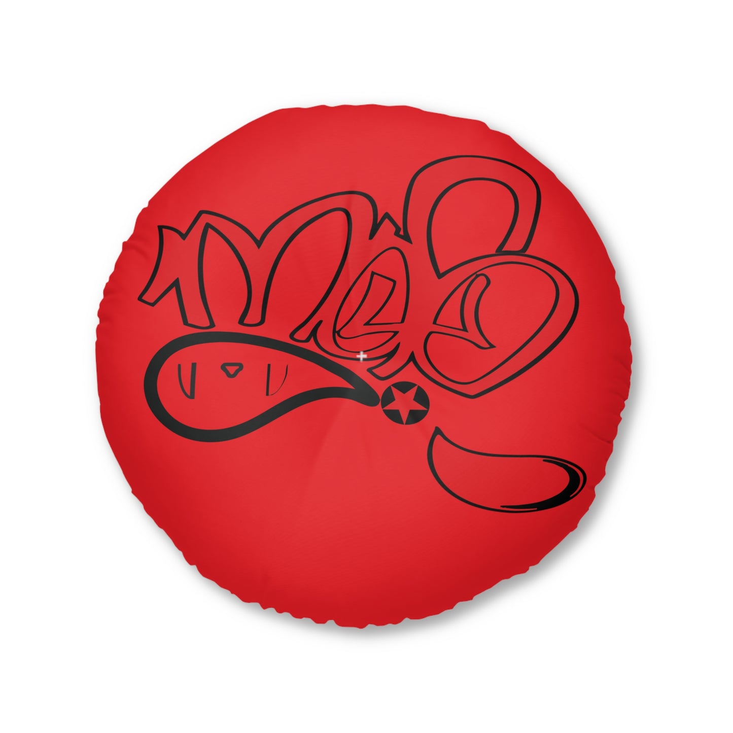 Tufted Floor Pillow, Round Red Graffiti Comfort Cushion, Boho Decor, Meditation Seating, Home Accent, Kids Room, Unique Gift