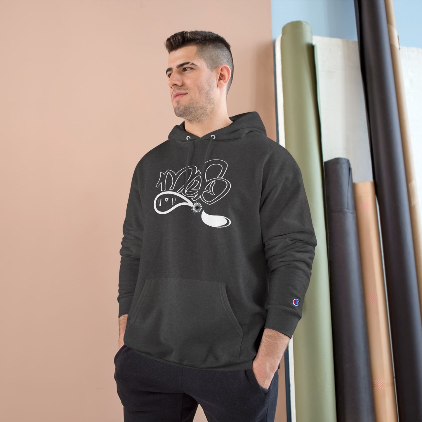 Stylish Champion Hoodie, Cozy Sweatshirt, Graffiti Design Apparel, Casual Wear, Unique Gift for Streetwear Fans