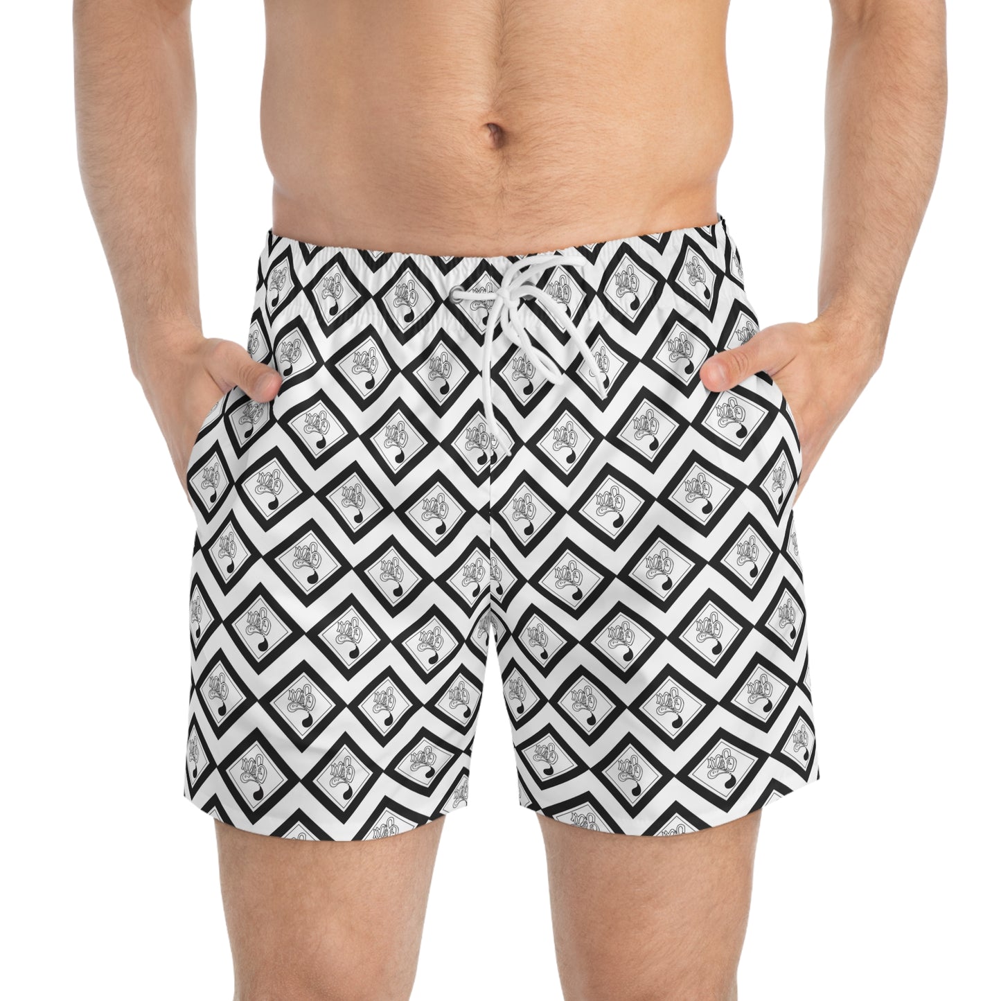 Stylish Black and White Swim Trunks, Beachwear, Pool Party, Summer Casual, Vacation Essential, Quirky Men's Swimwear