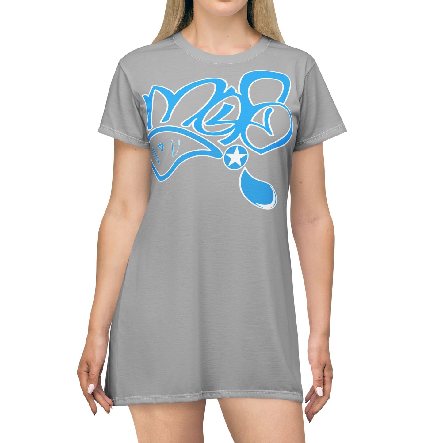 Graffiti Style T-Shirt Dress, Casual Streetwear Dress, Summer Outfit, Urban Fashion, Daily Comfort Dress
