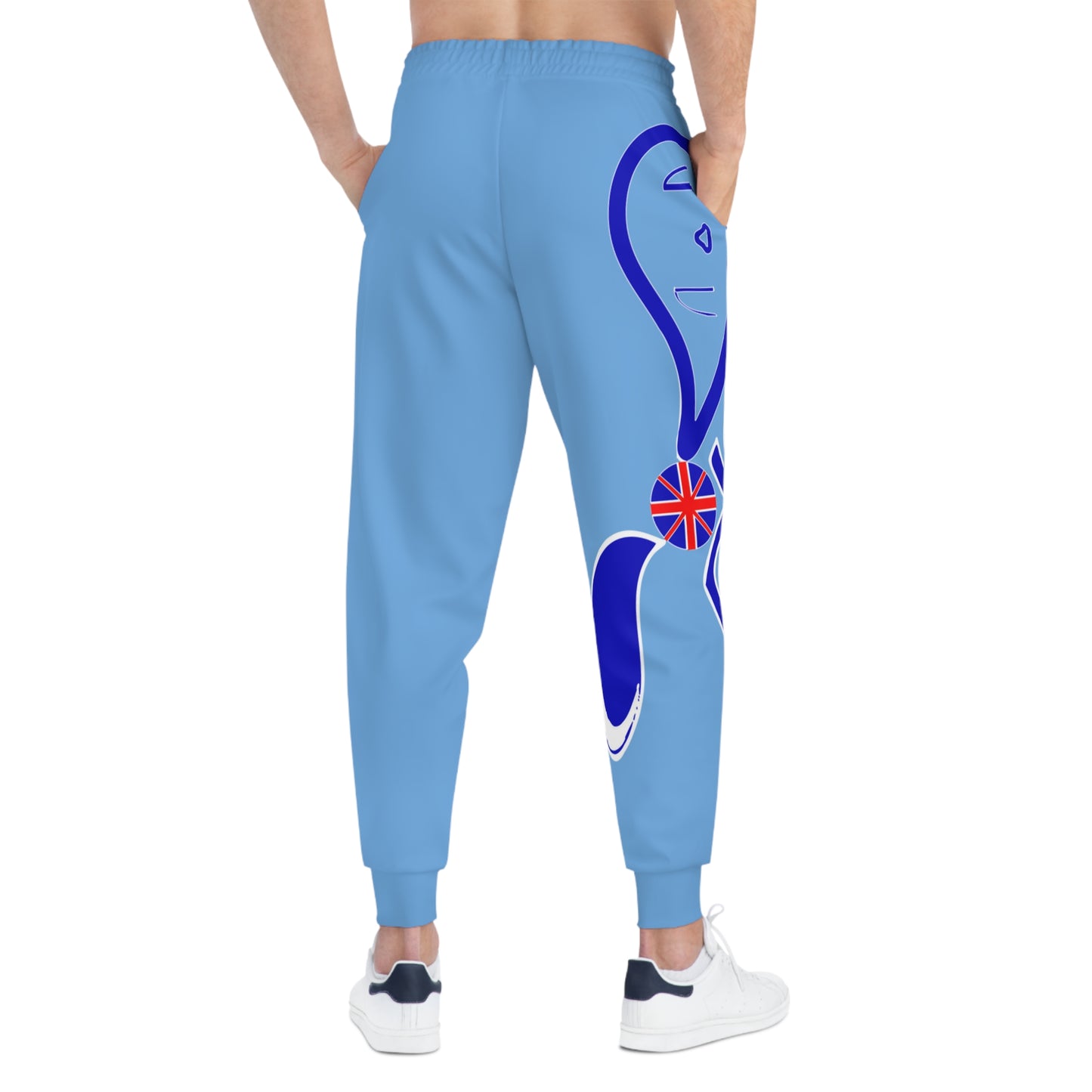 Sporty Blue Joggers with Bold Design, Comfortable Workout Pants, Unisex Athletic Bottoms, Trendy Casual Outfit, Perfect for Gym & Lounge