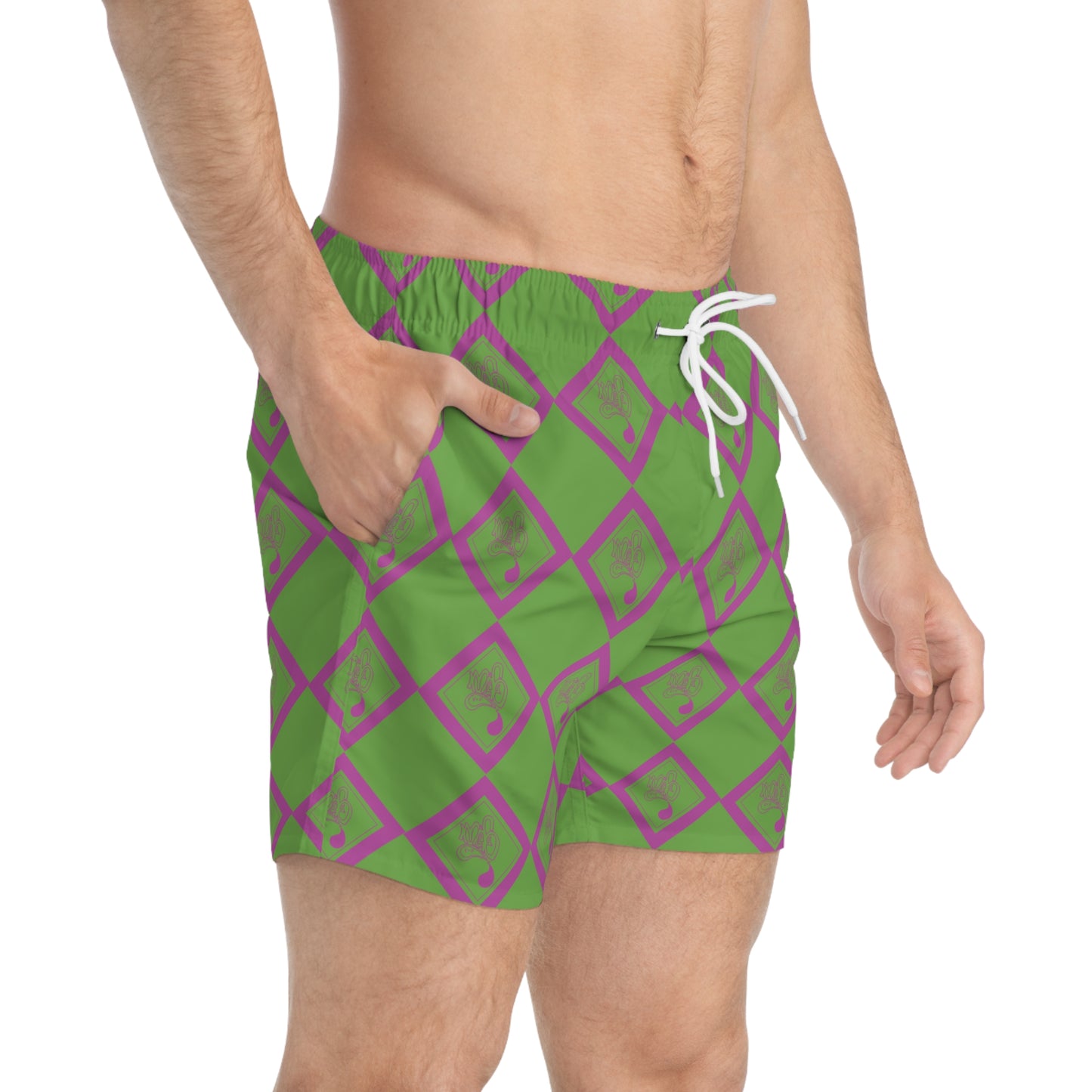 Vibrant Geometric Swim Trunks, Colorful Beachwear, Summer Swim Shorts, Pool Party Attire, Trendy Vacation Gear