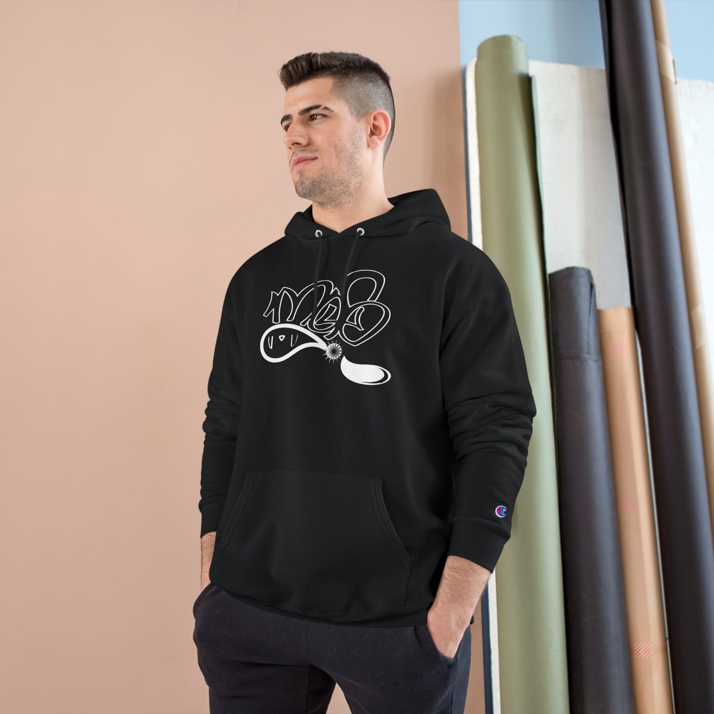 Stylish Champion Hoodie, Cozy Sweatshirt, Graffiti Design Apparel, Casual Wear, Unique Gift for Streetwear Fans