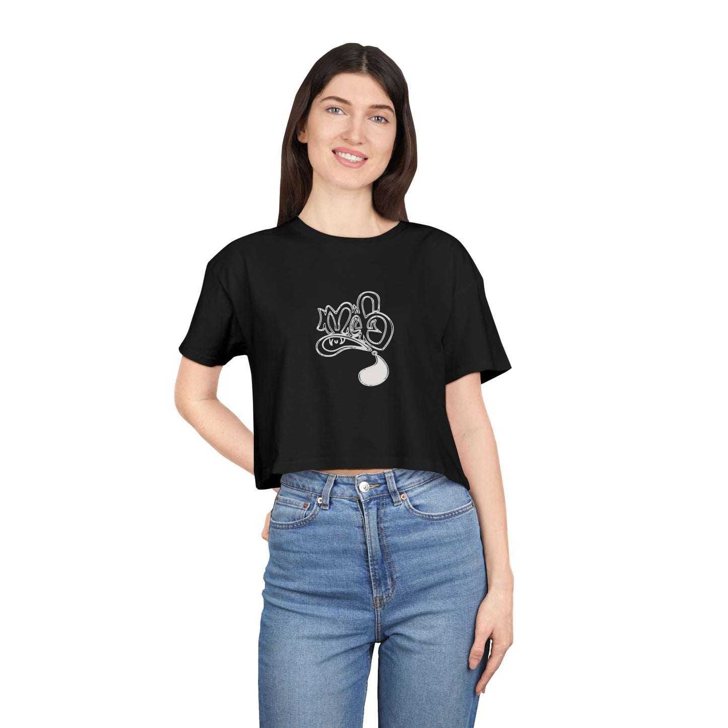 Playful Cartoon Women's Crop Tee, Casual Summer Shirt, Fun Everyday Top, Gift for Friends, Trendy Streetwear