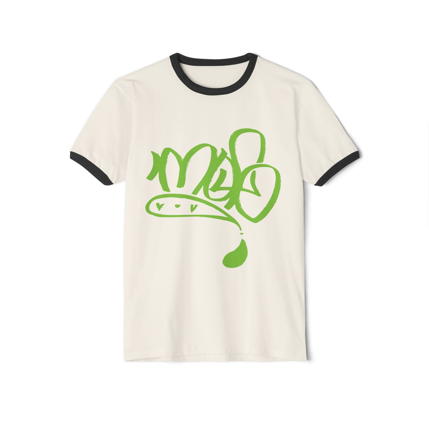 Men's Green Graffiti Graphic Unisex Ringer T-Shirt, Casual Streetwear Tee, Unique Gift, Eco-friendly Cotton Apparel, Trendy Festival Wear