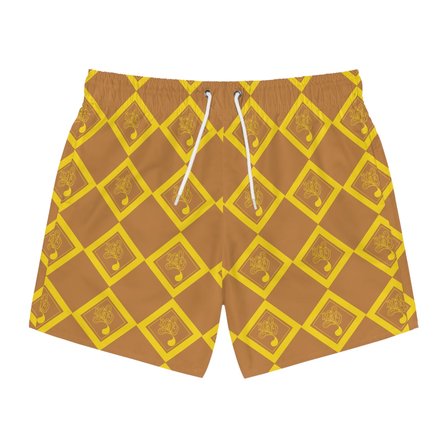 Sunny Patterned Swim Trunks, Stylish Beach Shorts, Vacation Swimwear, Summer Pool Party Gear, Trendy Leisurewear