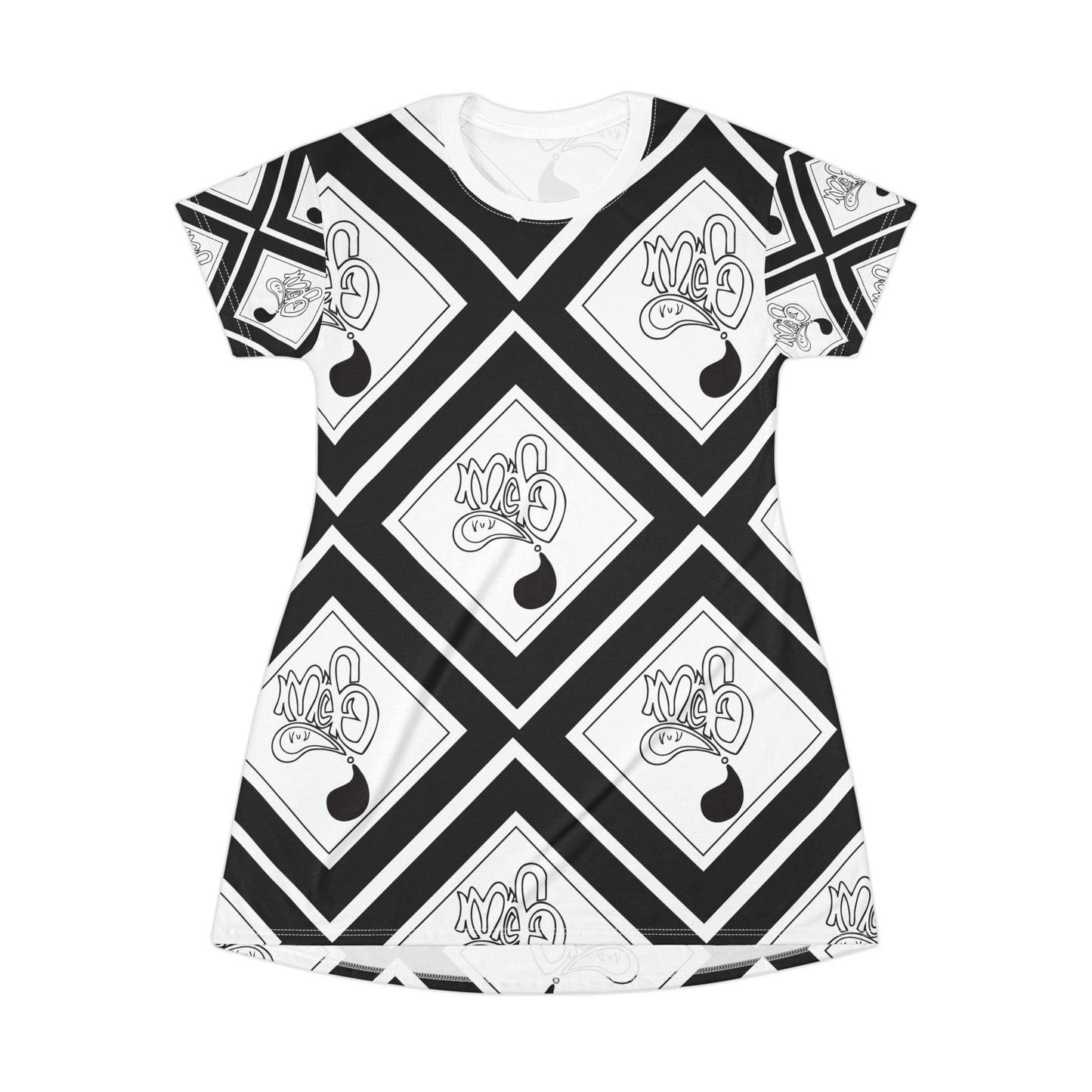 Chic Graphic T-Shirt Dress, Stylish Casual Wear, Black and White Party Dress, Trendy Summer Outfit, Unique Gift for Her