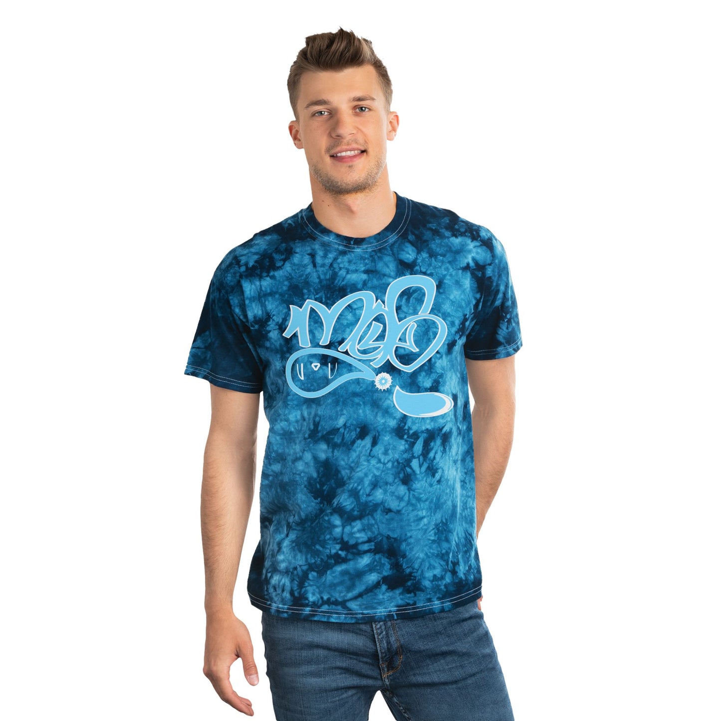 Crystal Tie-Dye Tee, Relaxed Unisex Summer Shirt, Festival Outfit, Gift for Trendy Friends, Casual Wear, Blue Tie-Dye T-Shirt