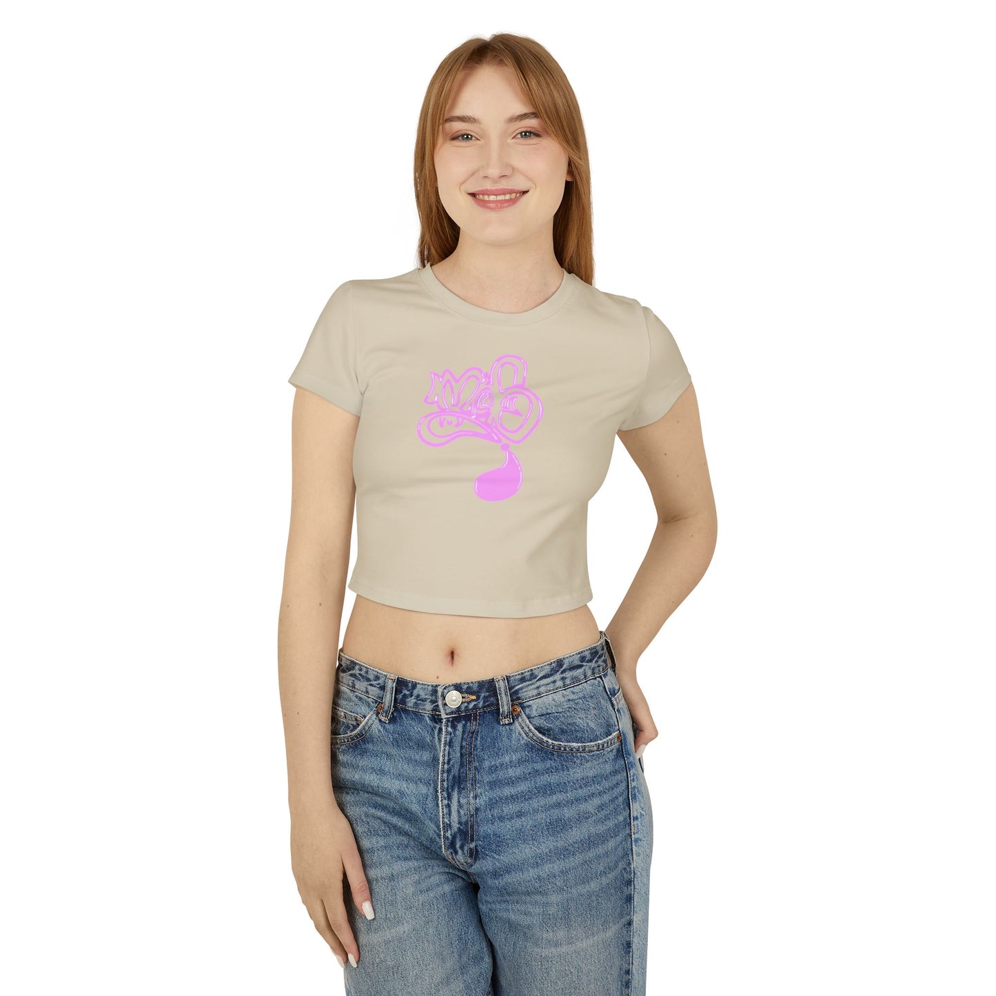 Trendy Women's Baby Tee with Whimsical Pink Design, Casual Summer Top, Statement Tee, Gift for Friends, Cute Cropped Tee