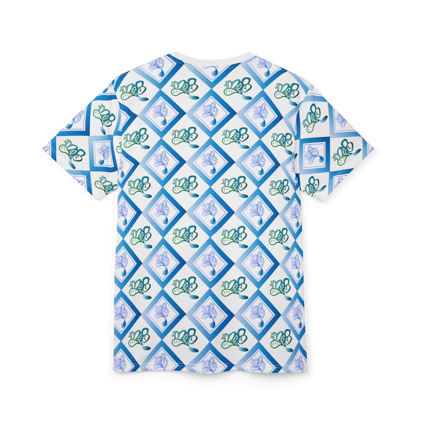 Trendy Unisex AOP Tee - Blue Diamond Floral Design, Casual Wear, Gift for Him or Her, Summer Style, Unique Fashion