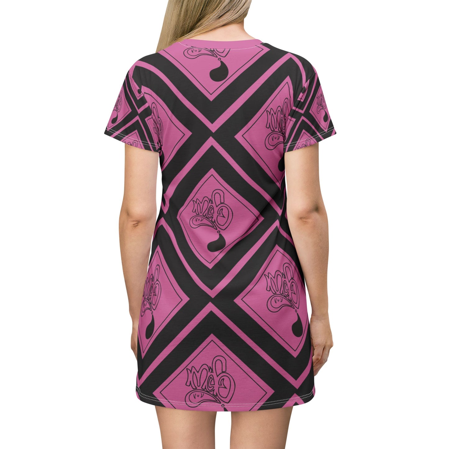 Chic Pink Graphic T-Shirt Dress for Stylish Comfort, Perfect for Casual Wear, Summer Outings, Gift for Her, Unique AOP Fashion