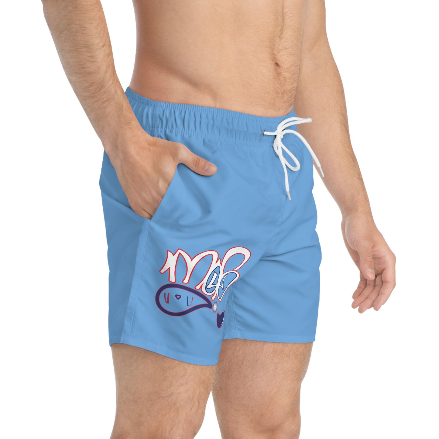 Cool Blue Swim Trunks with Fun Design, Summer Beachwear, Vacation Swim Shorts, Stylish Poolside Attire, Trendy Men's Swimwear