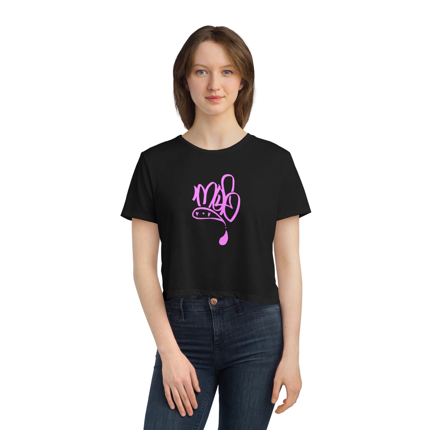 Stylish Women's Flowy Cropped Tee with Pink Design, Casual Wear, Summer Top, Gift for Her, Beach Style, Everyday Comfort