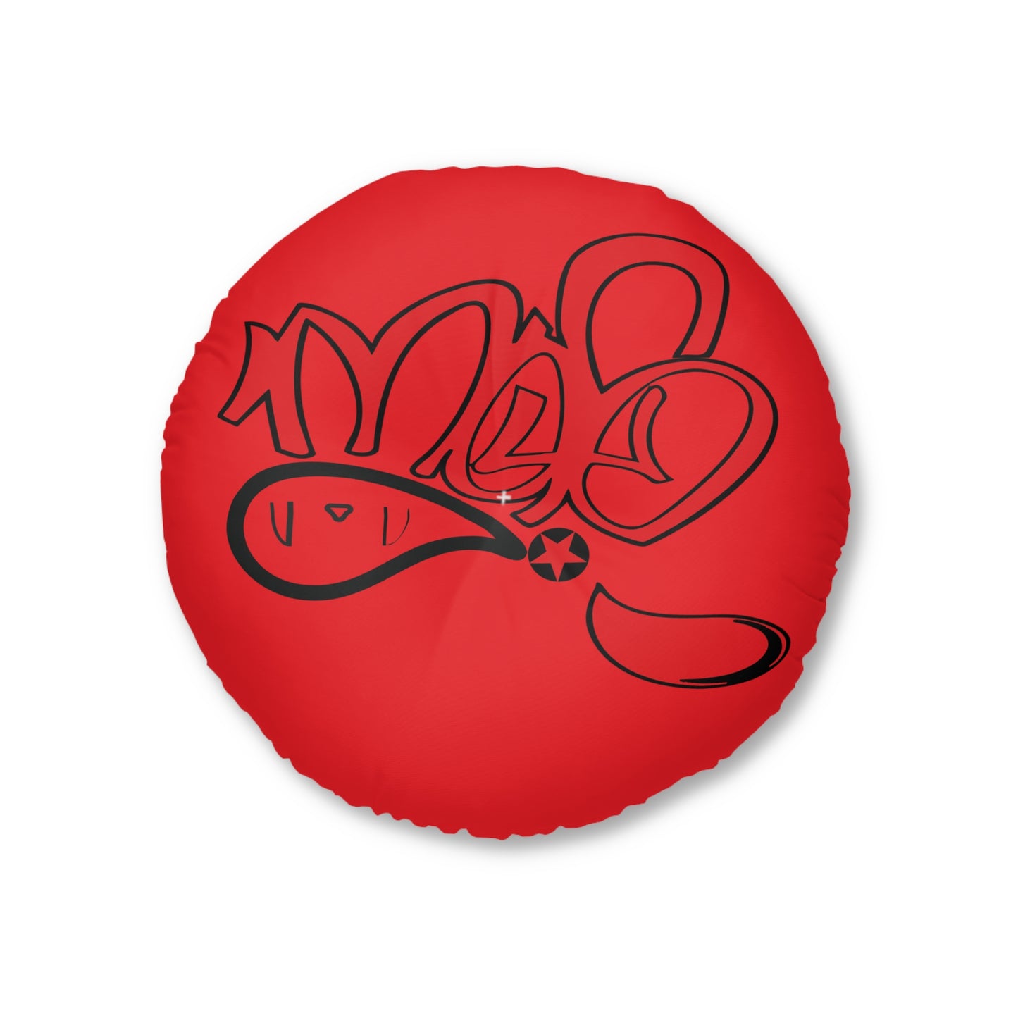Tufted Floor Pillow, Round Red Graffiti Comfort Cushion, Boho Decor, Meditation Seating, Home Accent, Kids Room, Unique Gift