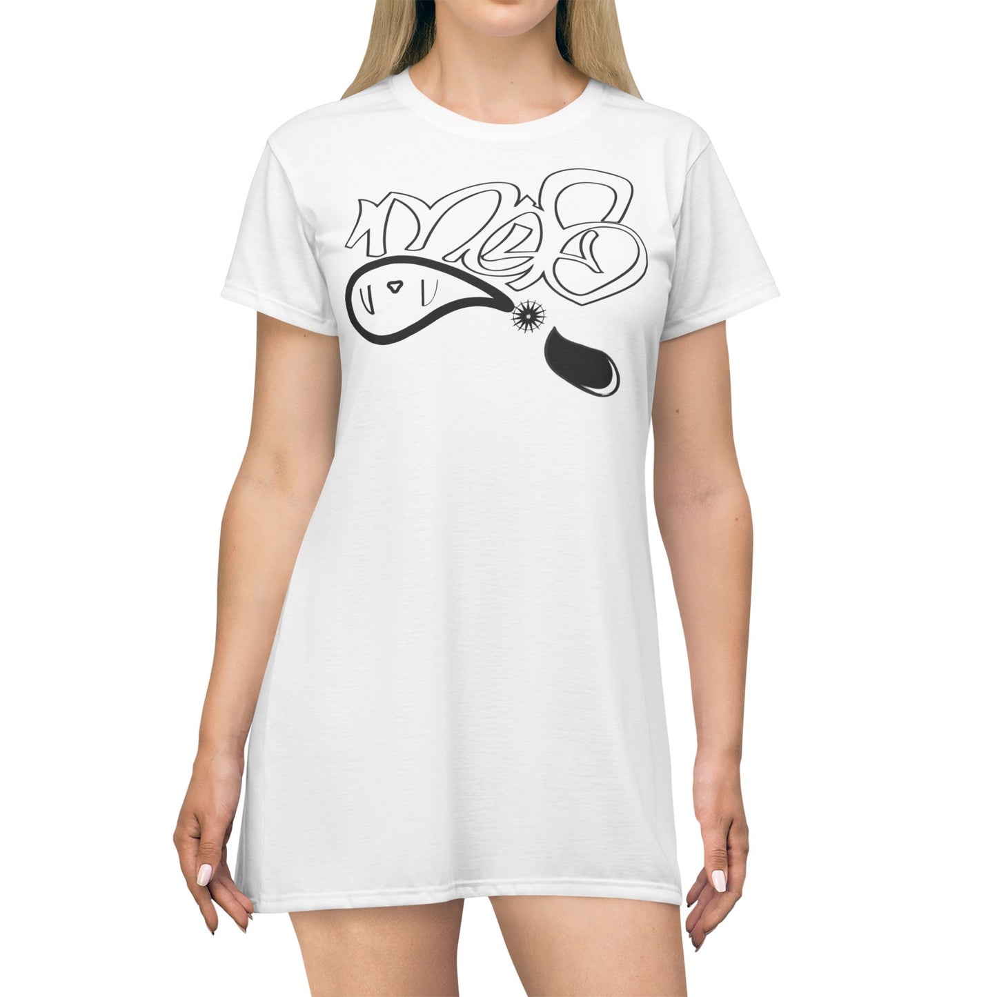 Stylish Graffiti Print T-Shirt Dress, Casual Summer Outfit, Streetwear Fashion, Graphic Tee Dress, Unique Gift for Teens