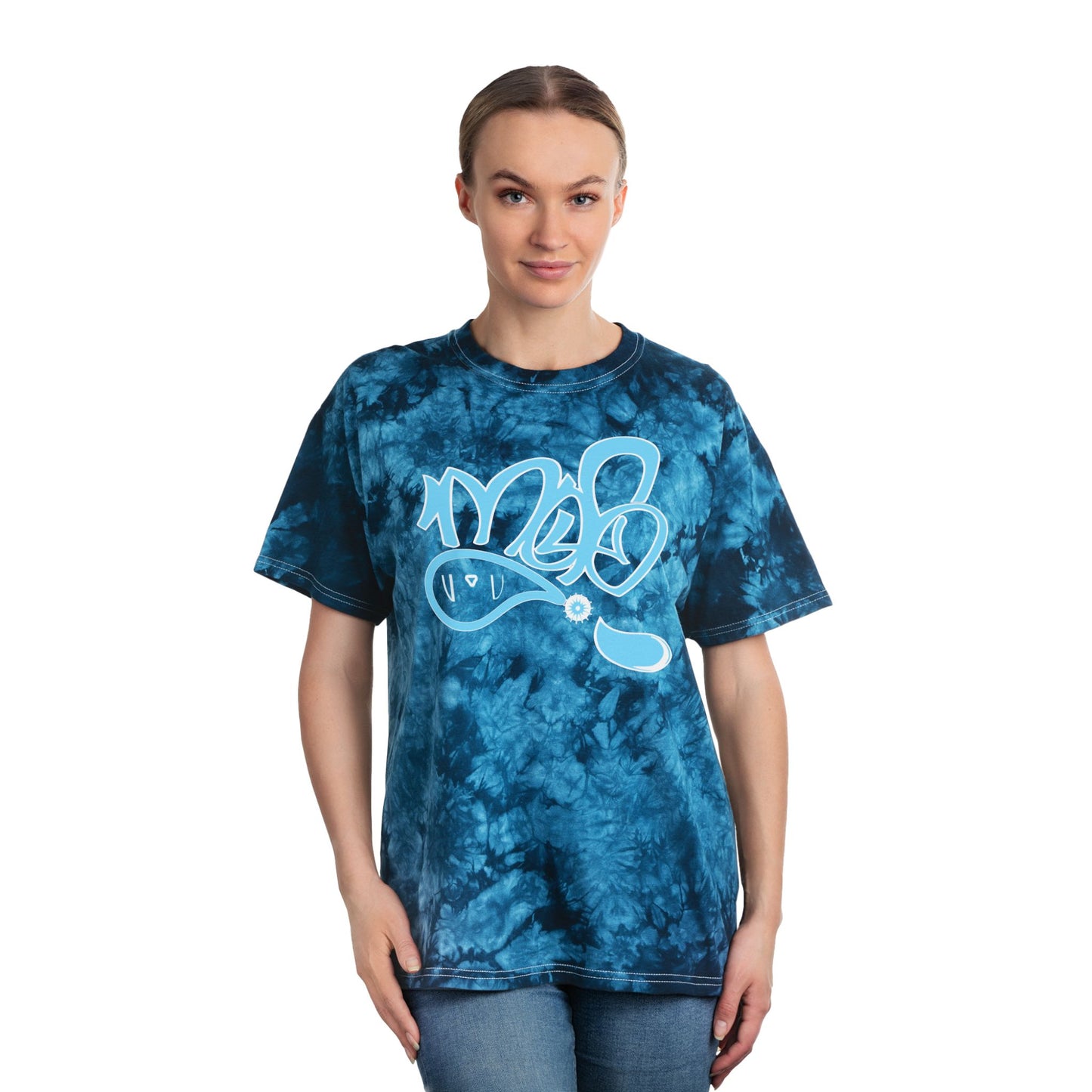 Crystal Tie-Dye Tee, Relaxed Unisex Summer Shirt, Festival Outfit, Gift for Trendy Friends, Casual Wear, Blue Tie-Dye T-Shirt