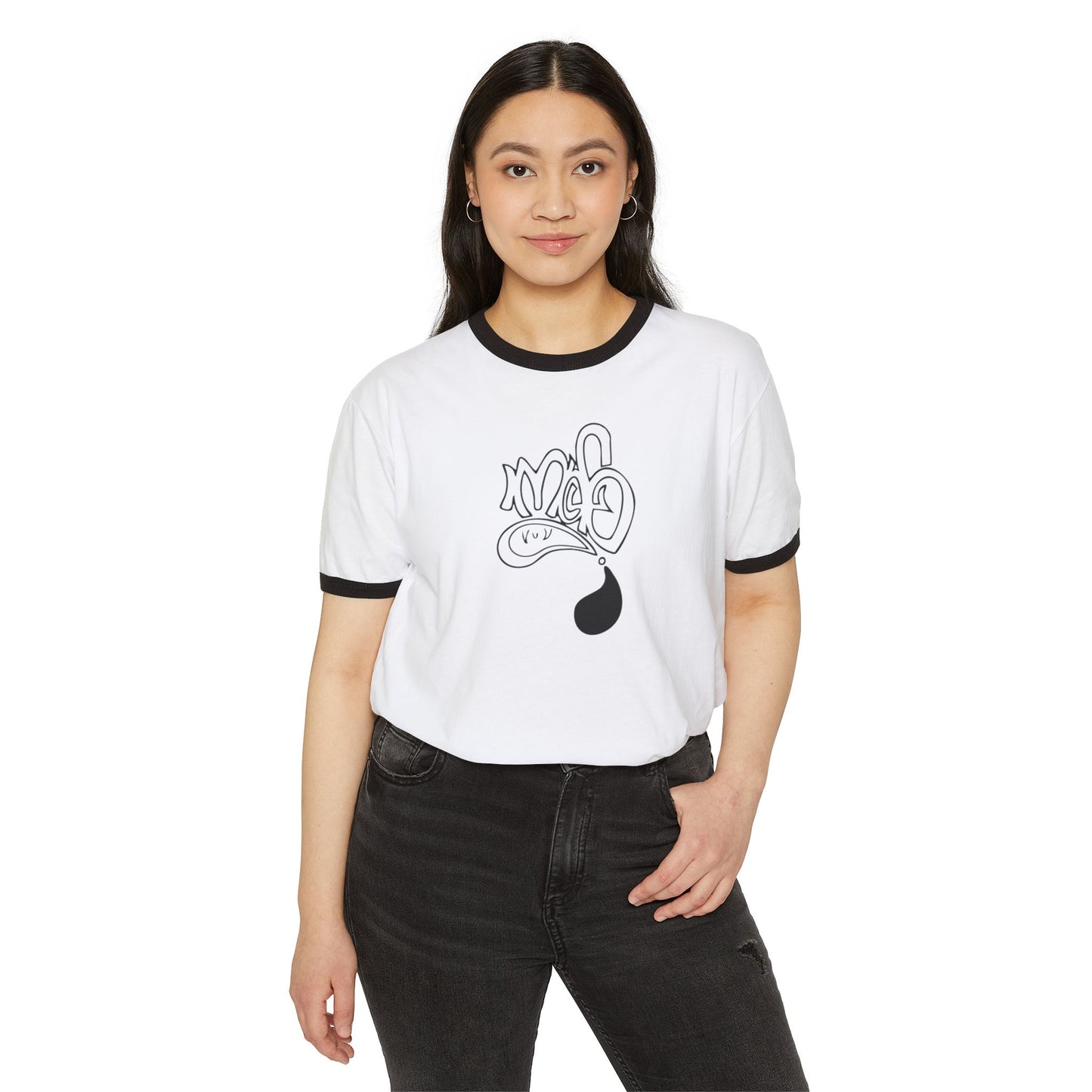 Stylish Unisex Ringer Tee with Creative Graffiti Design, Casual Grunge T-Shirt, Streetwear Top, Funky Art Tee, Gift for Artists