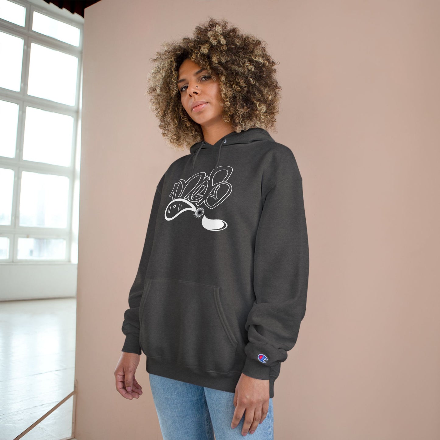 Stylish Champion Hoodie, Cozy Sweatshirt, Graffiti Design Apparel, Casual Wear, Unique Gift for Streetwear Fans