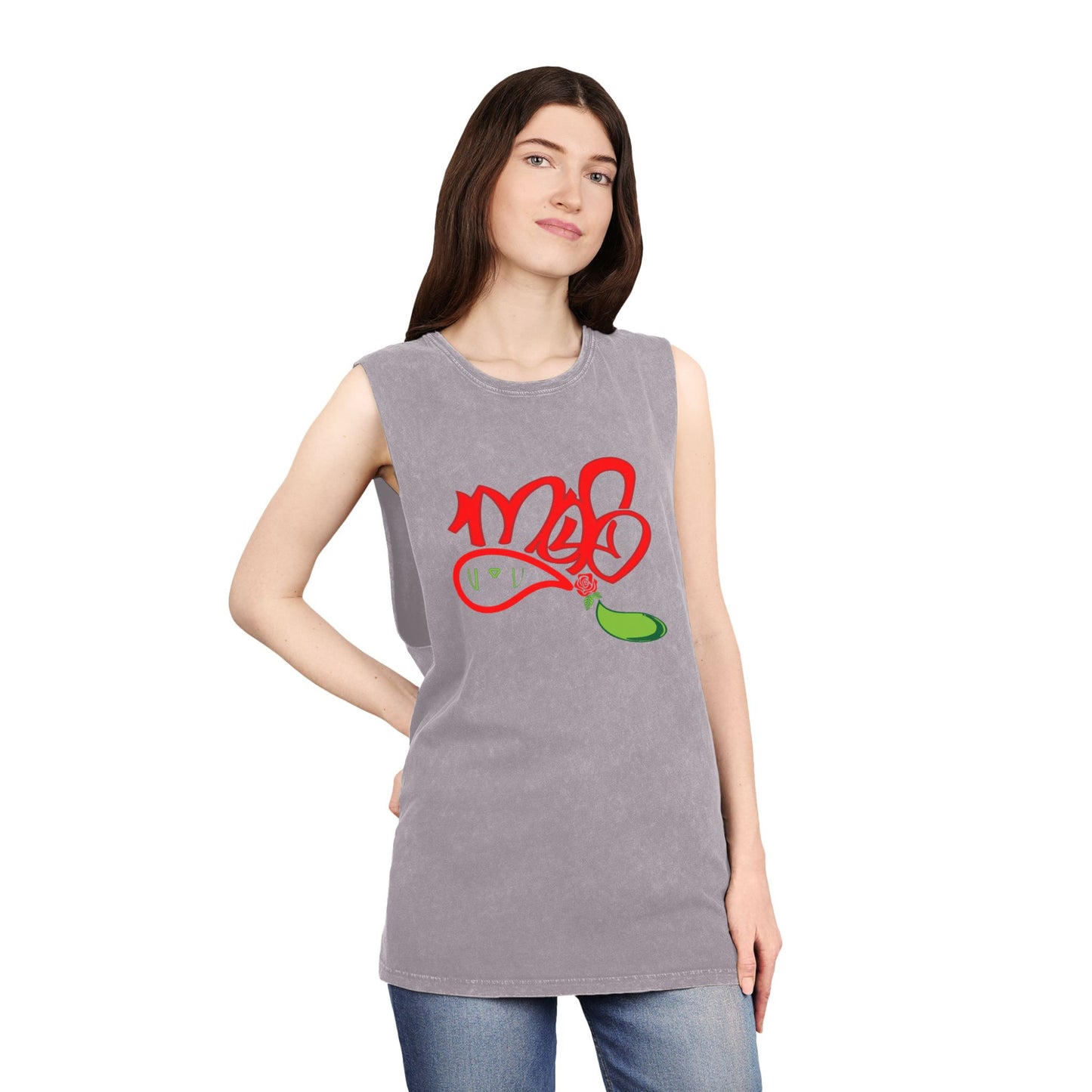 Stylish Stonewash Tank Top with Artistic Design, Casual Summer Wear, Trendy Fashion, Urban Outfit, Gift for Him/Her