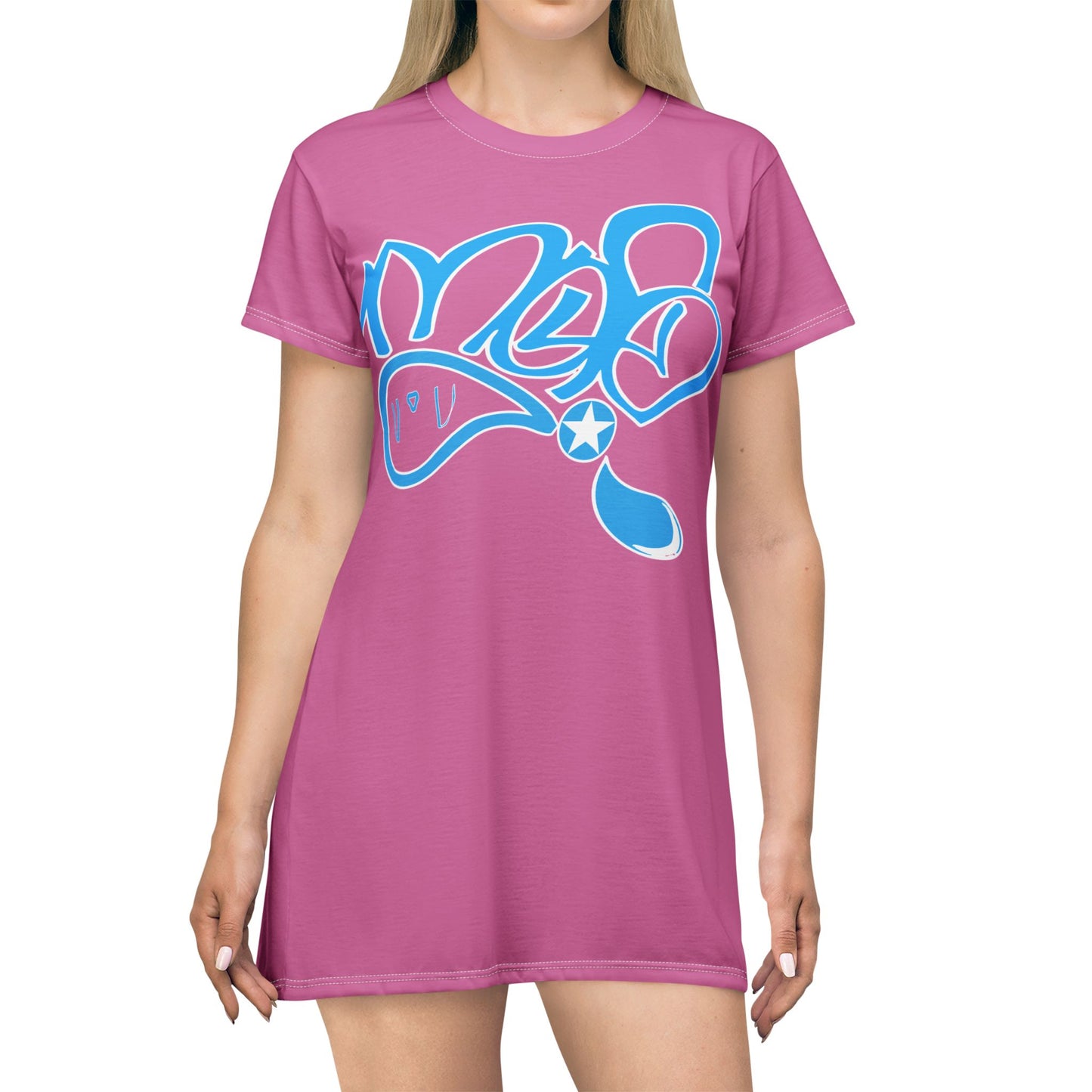 Trendy Graffiti T-Shirt Dress, Casual Lounge Wear, Street Style Fashion, Summer Outfit, Gift for Her, Comfortable Dress