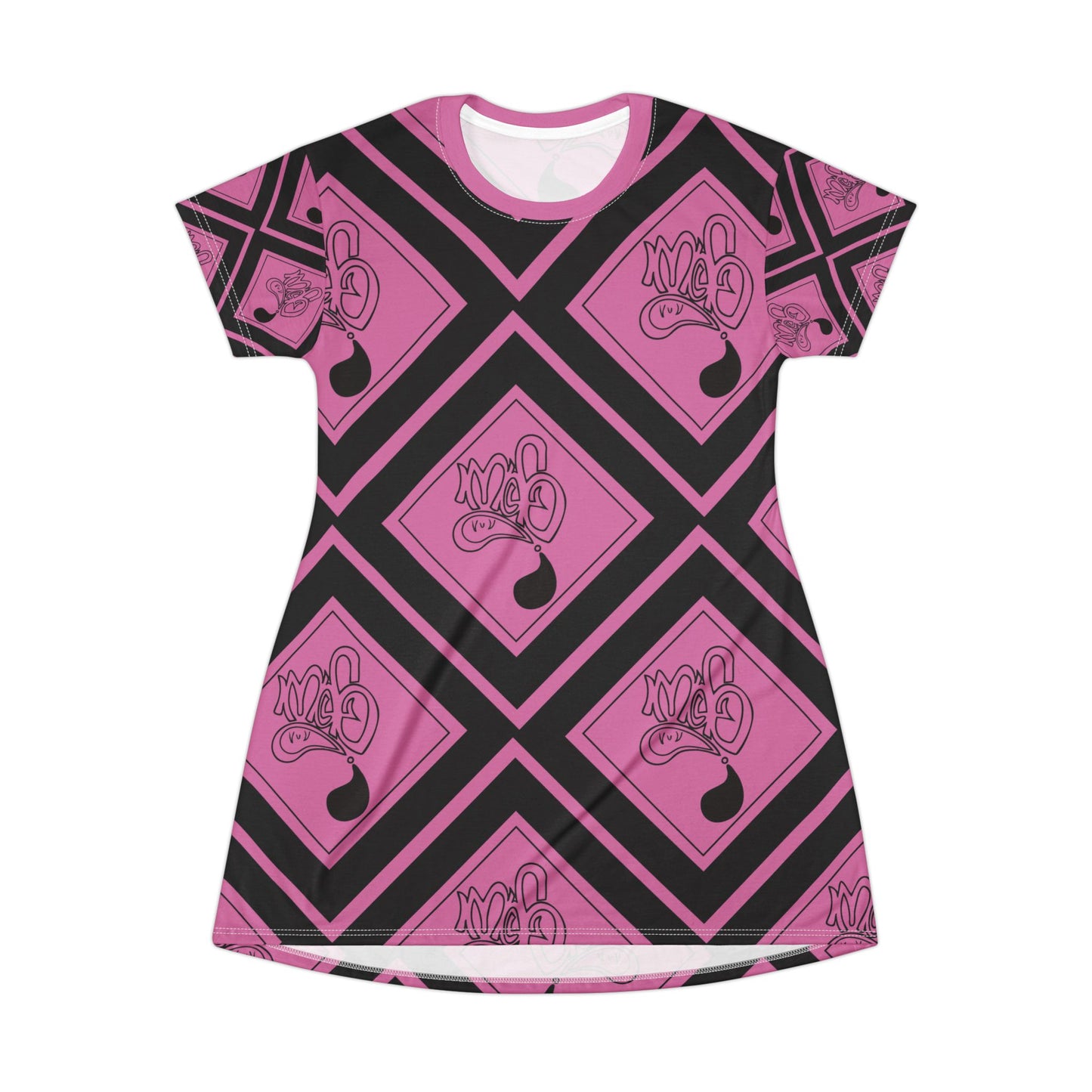 Chic Pink Graphic T-Shirt Dress for Stylish Comfort, Perfect for Casual Wear, Summer Outings, Gift for Her, Unique AOP Fashion