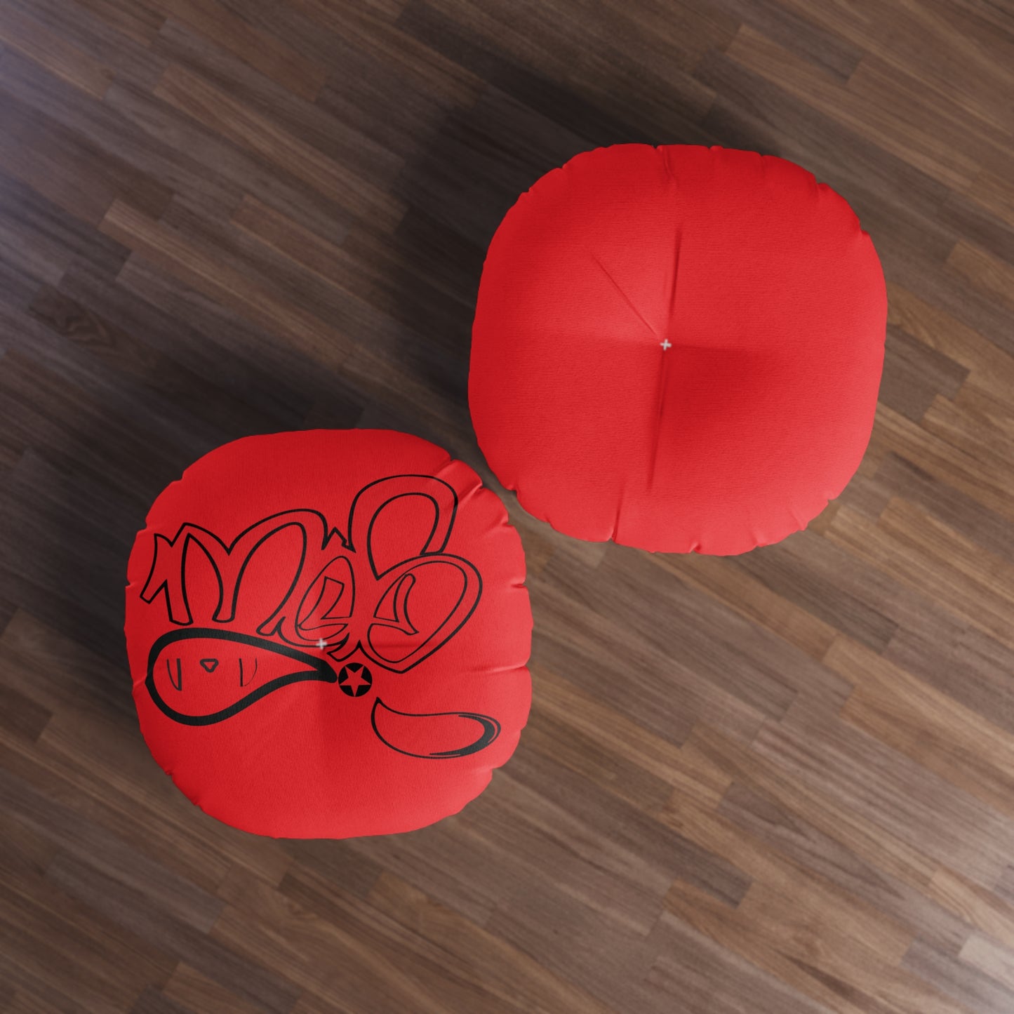 Tufted Floor Pillow, Round Red Graffiti Comfort Cushion, Boho Decor, Meditation Seating, Home Accent, Kids Room, Unique Gift