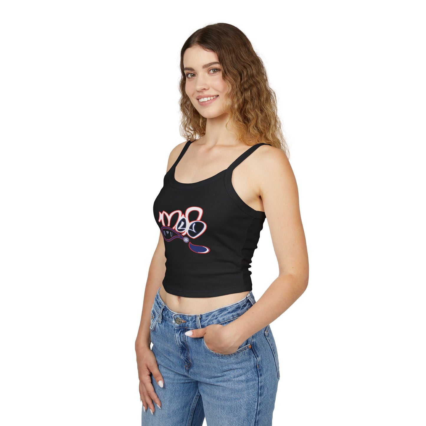 Chic Women's Spaghetti Strap Tank Top with Playful Design, Summer Essential, Beachwear, Casual Layering, Birthday Gift, Festival Fashion