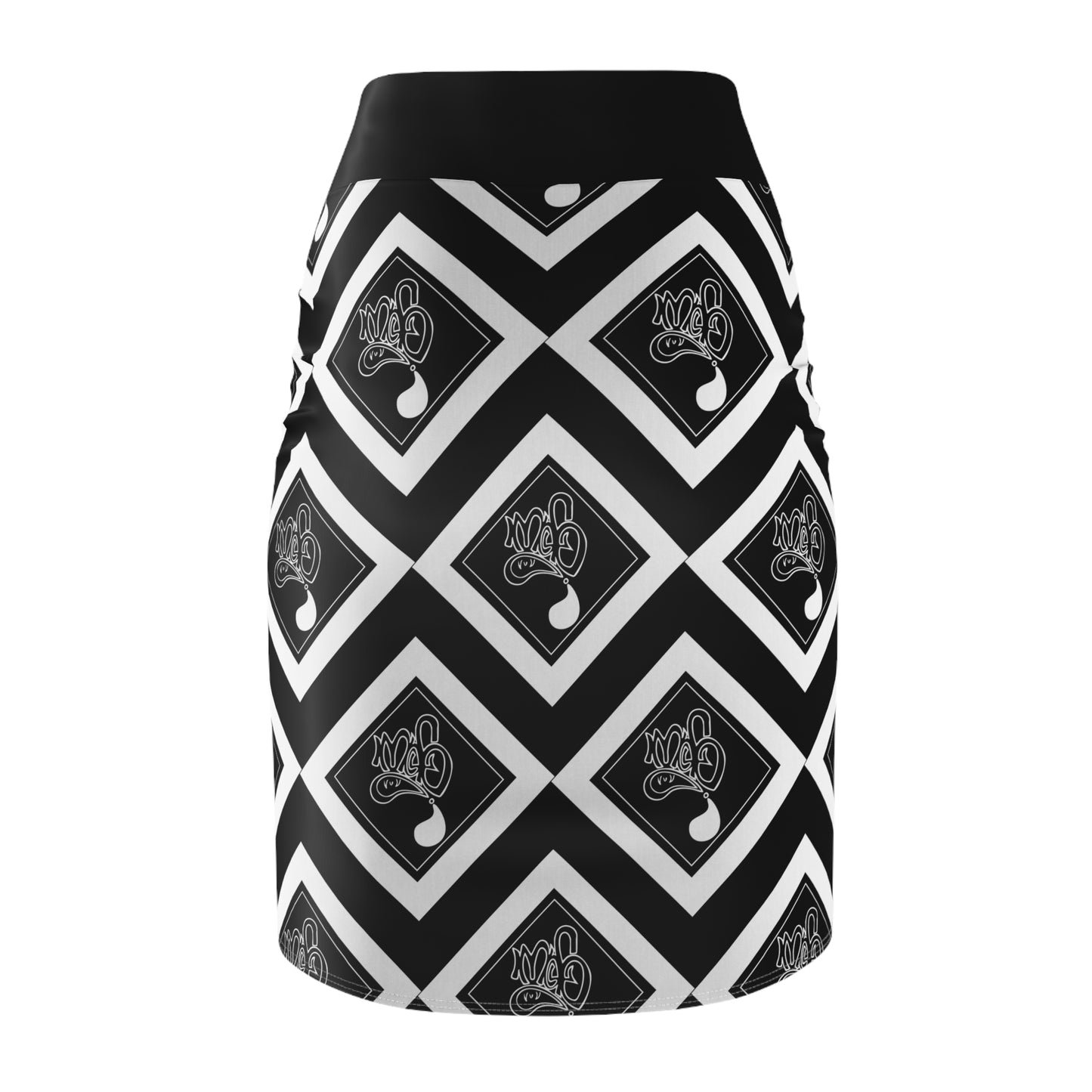 Chic Abstract Pencil Skirt, Fashionable Office Wear, Trendy Evening Skirt, Graphic Print Skirt, Unique Monochrome Style