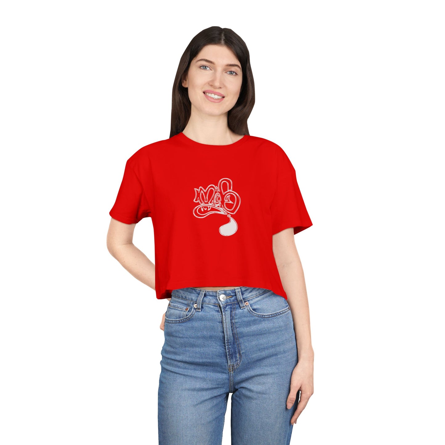 Playful Cartoon Women's Crop Tee, Casual Summer Shirt, Fun Everyday Top, Gift for Friends, Trendy Streetwear