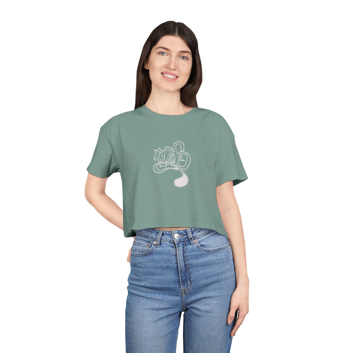 Playful Cartoon Women's Crop Tee, Casual Summer Shirt, Fun Everyday Top, Gift for Friends, Trendy Streetwear