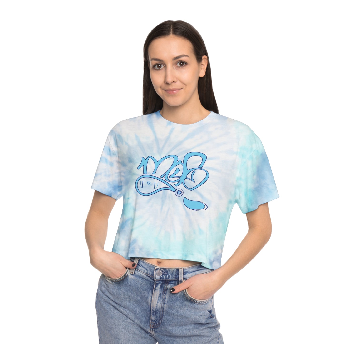 Blue Tie-Dye Crop Tee for Women, Casual Summer Top, Beachwear, Yoga Top, Gift for Her, Boho Fashion