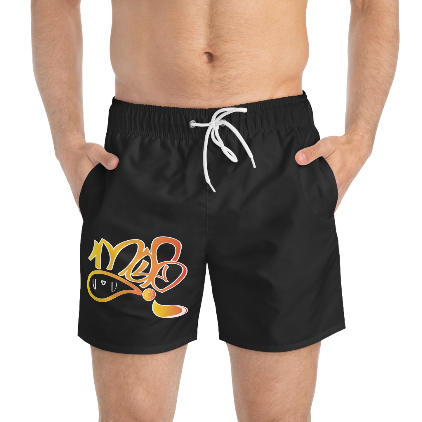 Stylish Swim Trunks with Graffiti Design, Trendy Beach Shorts, Summer Swimwear, Perfect for Pool Parties, Men’s Swimwear