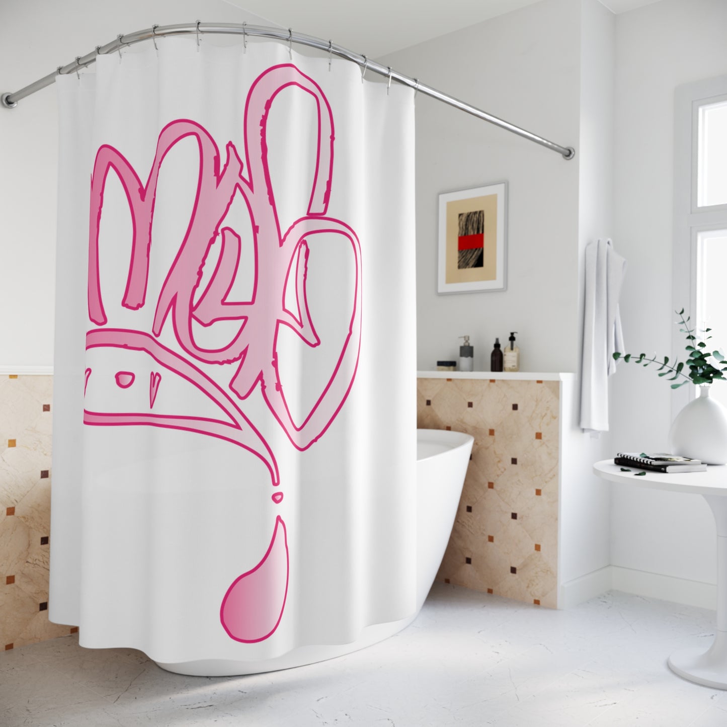 Stylish Graffiti Shower Curtain, Modern Bathroom Decor, Trendy Pink Art, Unique Gift for Home, Hipster Room Accent