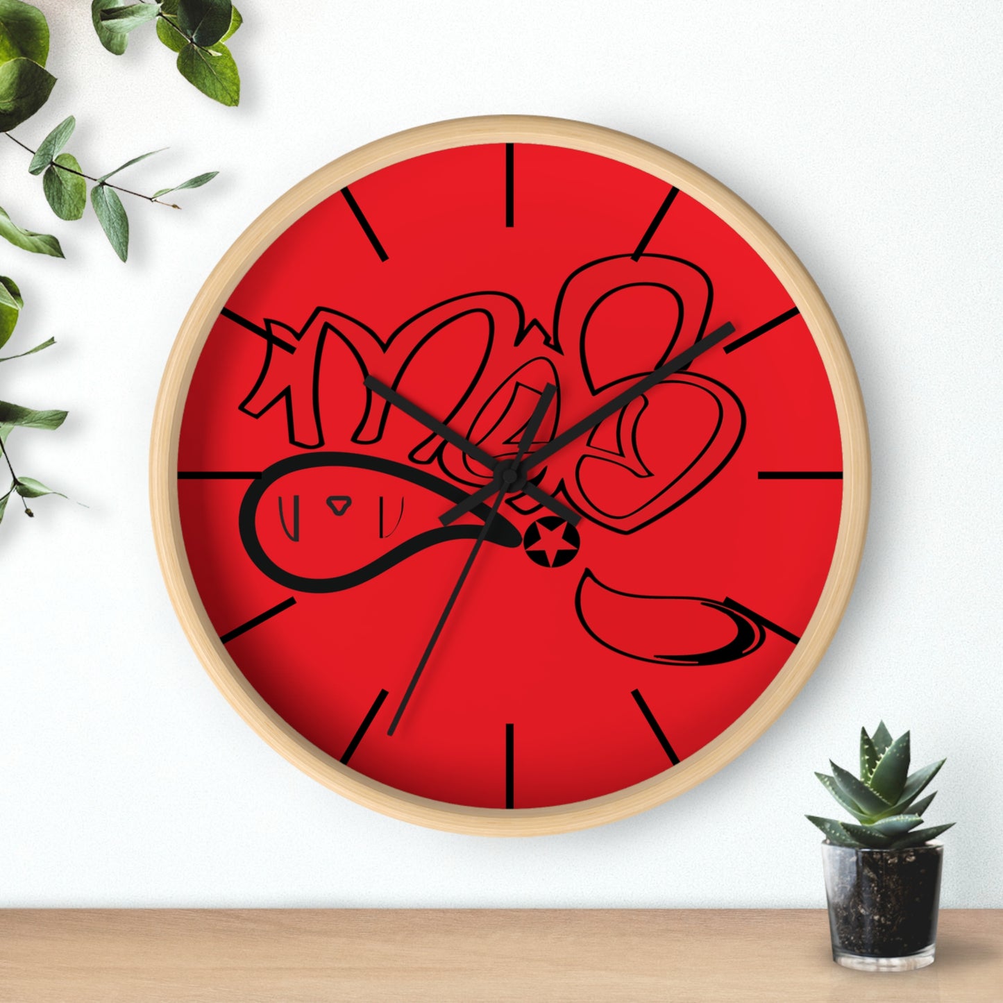Graffiti Style Wall Clock, Unique Home Decor, Modern Art Clock, Gift for Art Lovers, Red Wall Clock