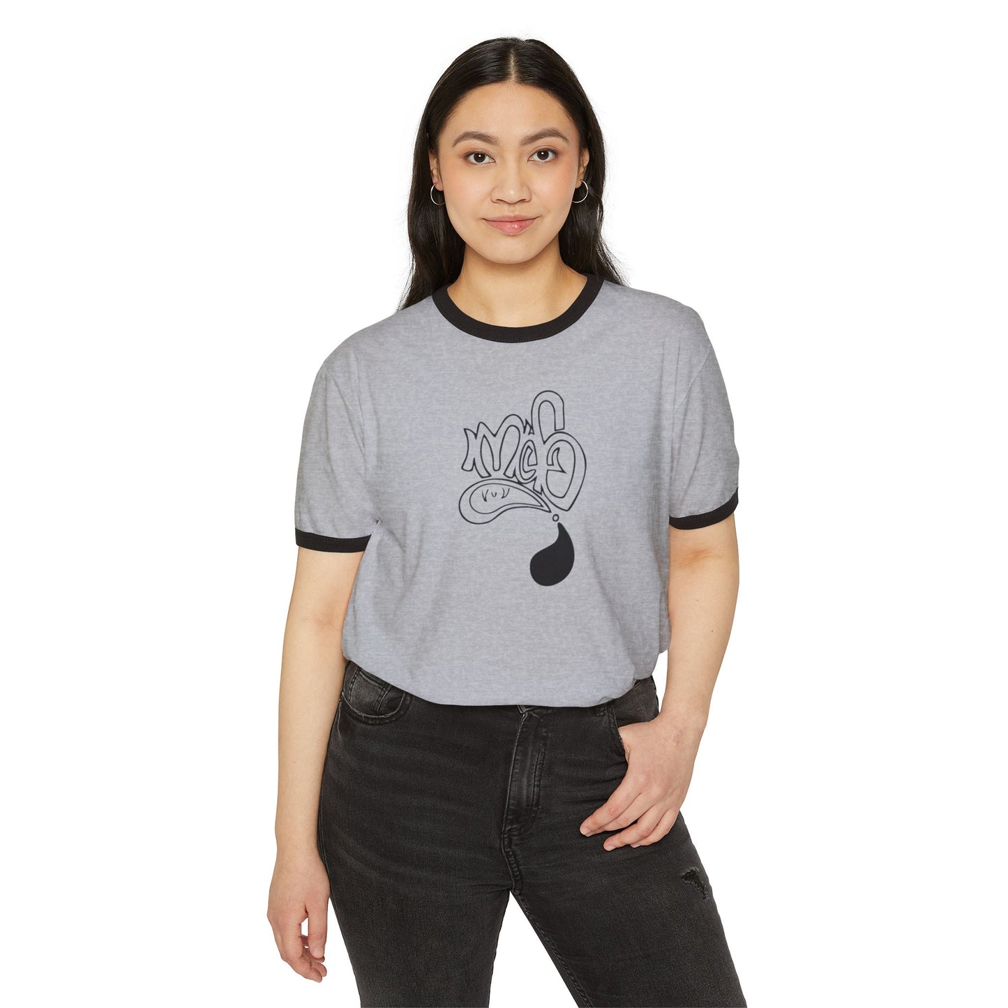 Stylish Unisex Ringer Tee with Creative Graffiti Design, Casual Grunge T-Shirt, Streetwear Top, Funky Art Tee, Gift for Artists