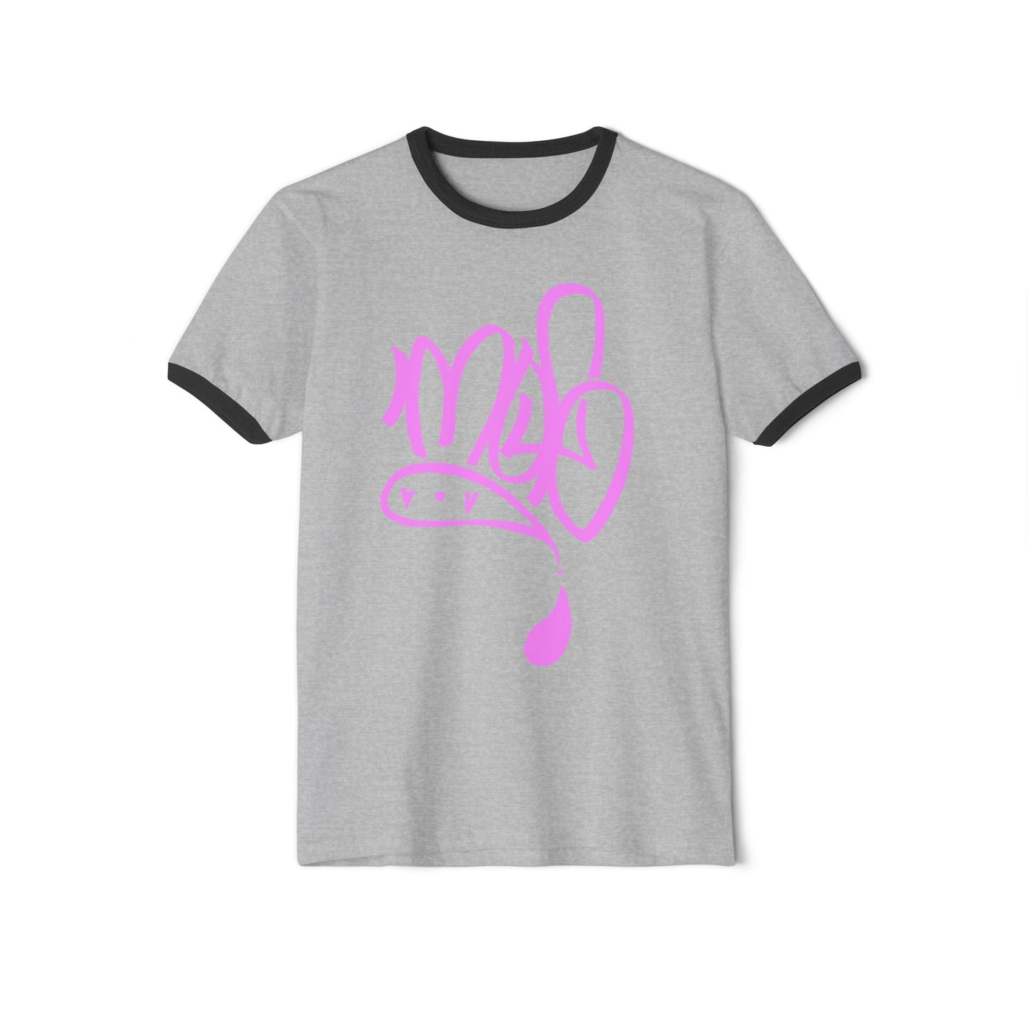 Unisex Cotton Ringer T-Shirt with Playful Pink Design, Casual Tee, Comfortable Everyday Wear, Gift for Art Lovers, Fun Fashion Statement