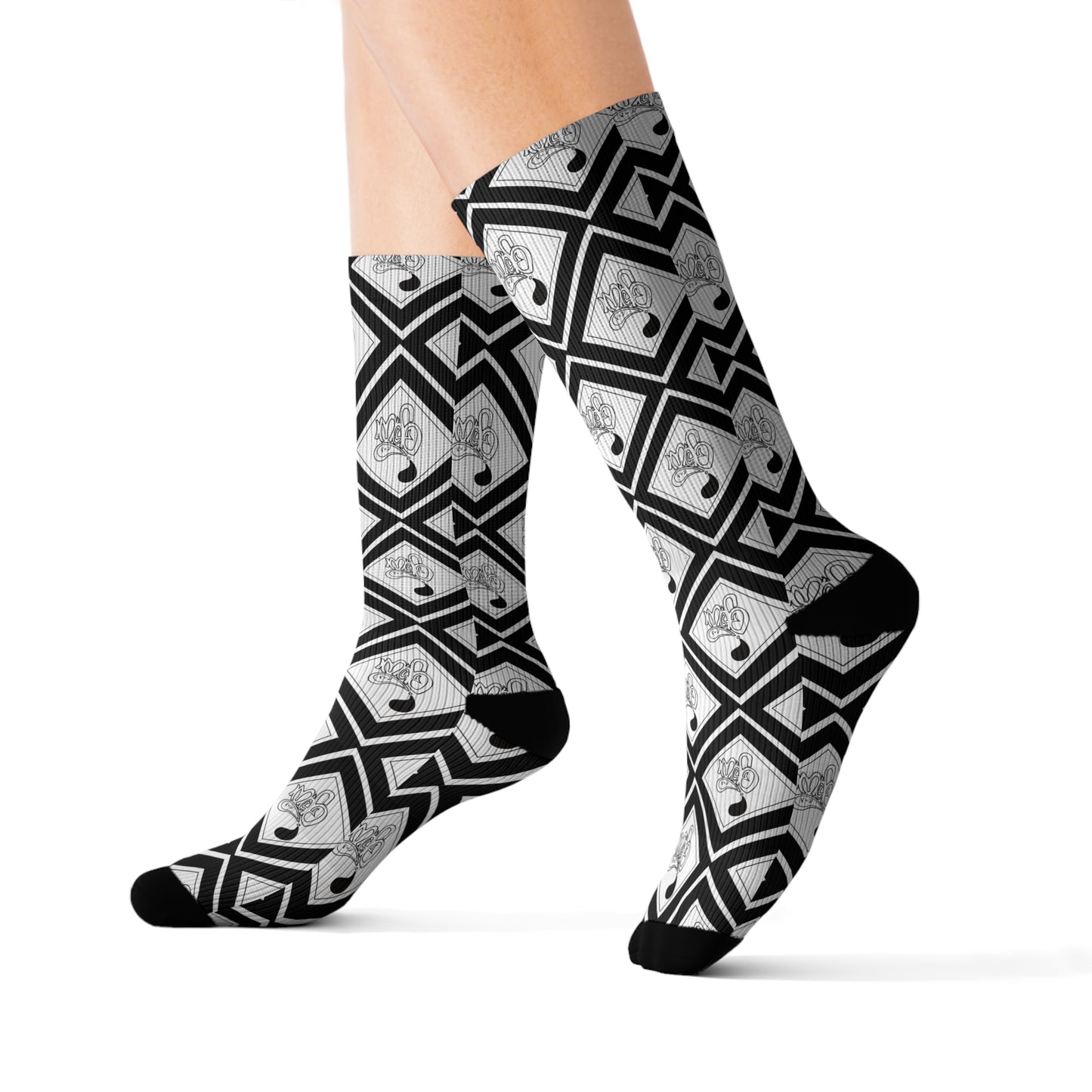 Stylish Sublimation Socks, Unique Gift for Her, Cozy Black and White Patterned Socks, Fun Fashion Accessories, Trendy Sock Designs