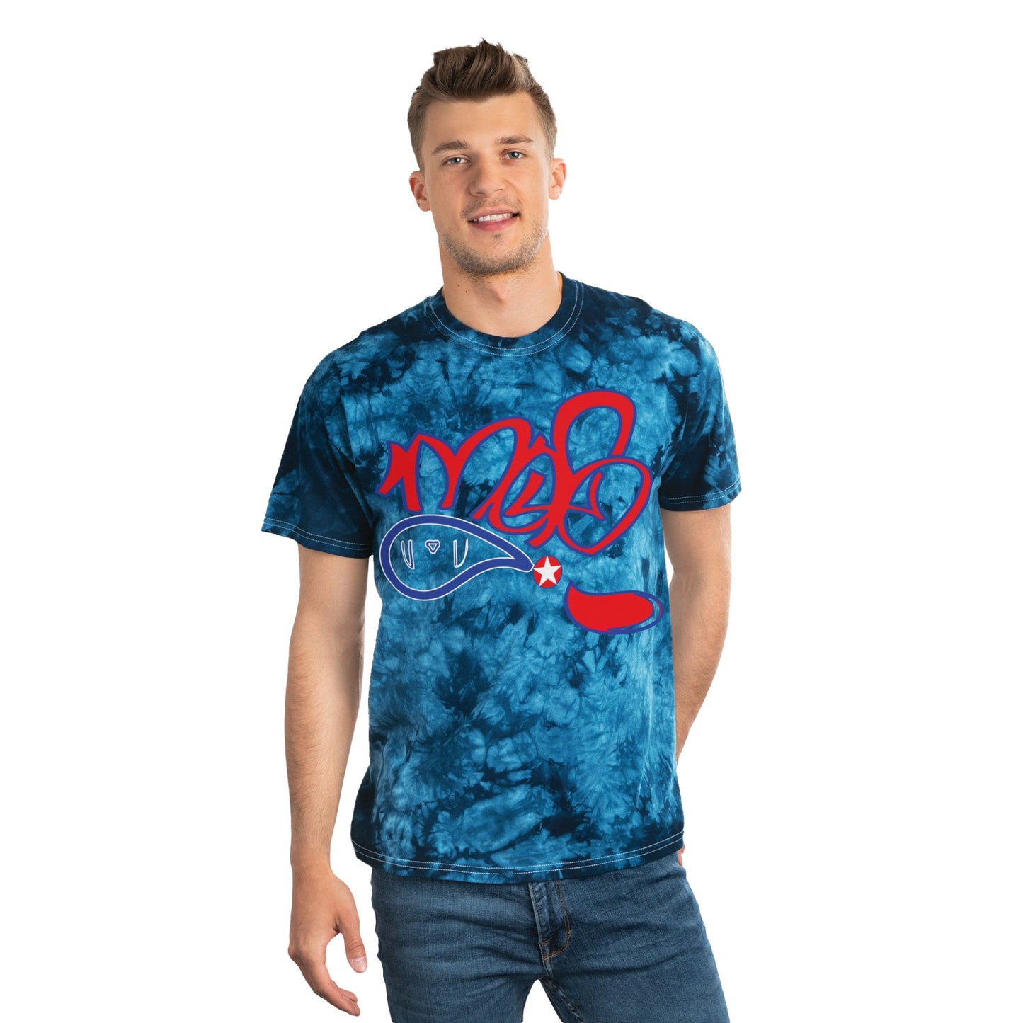 Trendy Tie-Dye Tee, Crystal Blue Graphic Shirt, Casual Summer Wear, Beach Outfit, Festival Clothing, Unique Gift Idea