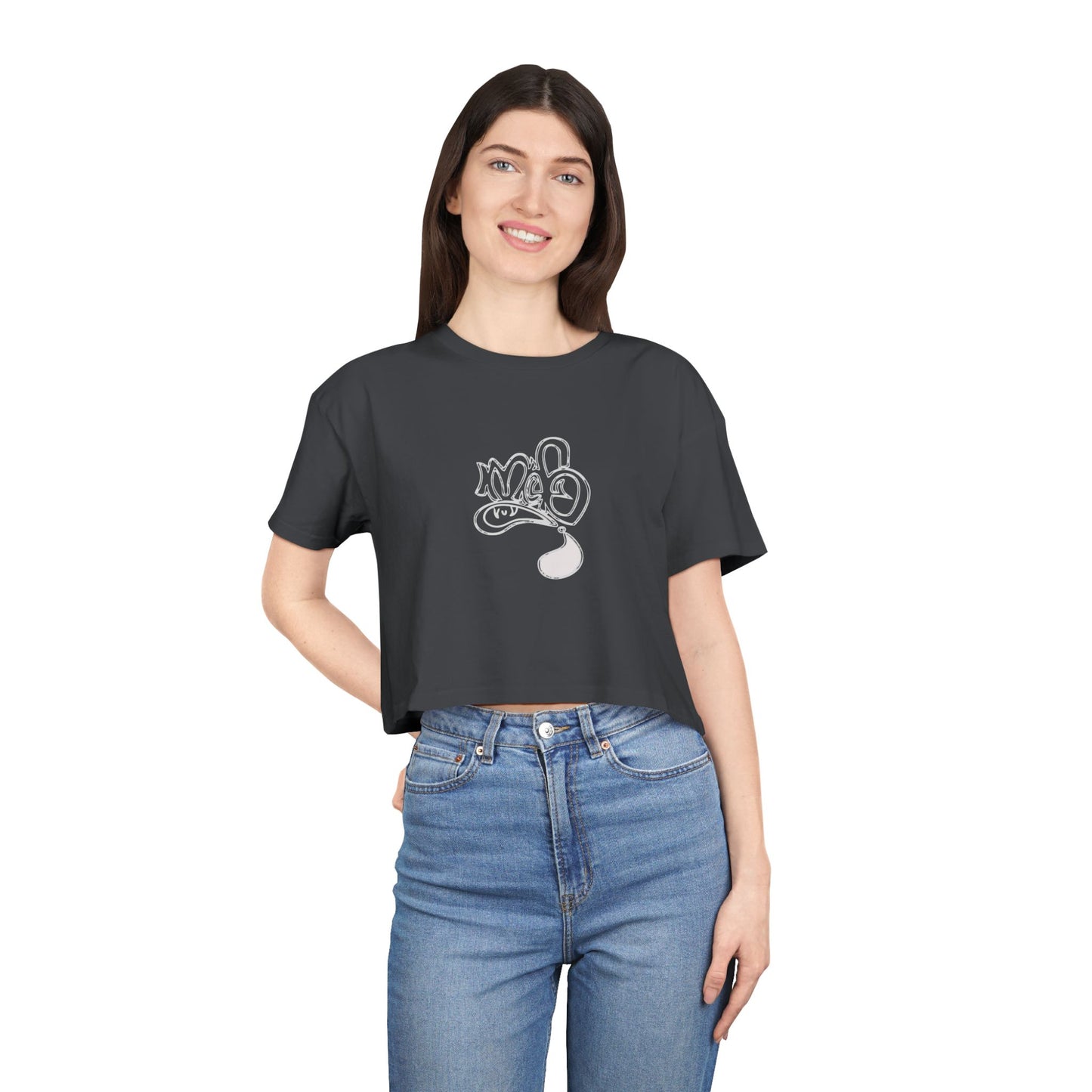 Playful Cartoon Women's Crop Tee, Casual Summer Shirt, Fun Everyday Top, Gift for Friends, Trendy Streetwear