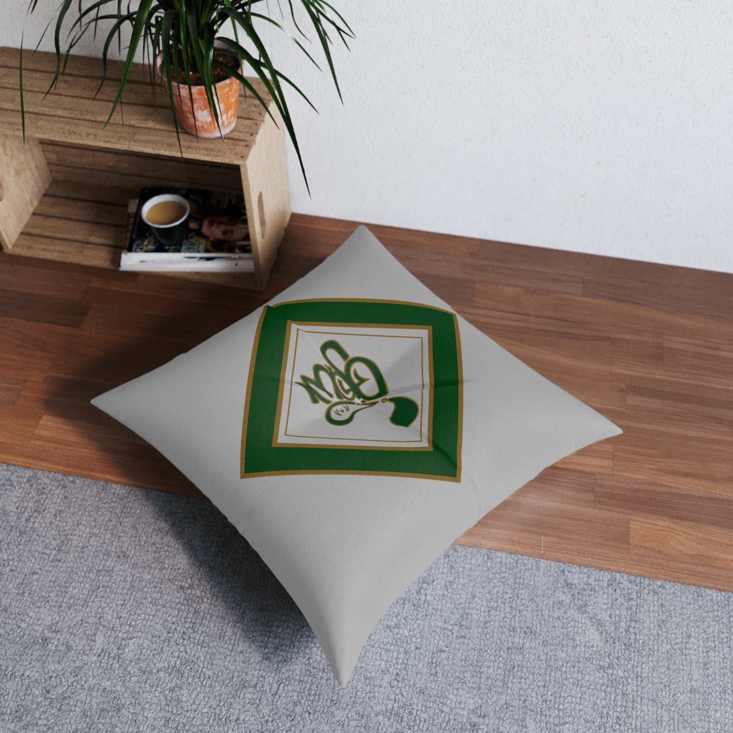Tufted Floor Pillow with Elegant Green Design, Cozy Home Decor, Square Pillow for Living Room, Gift for Housewarming, Boho Style Accent