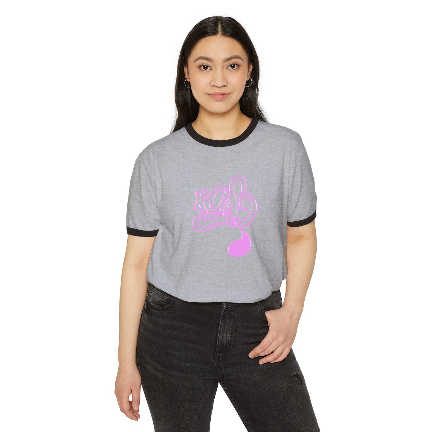 Trendy Unisex Ringer T-Shirt with Playful Graphic, Retro Vibe, Casual Streetwear, Ideal for Gifts, Summer Events, Everyday Wear